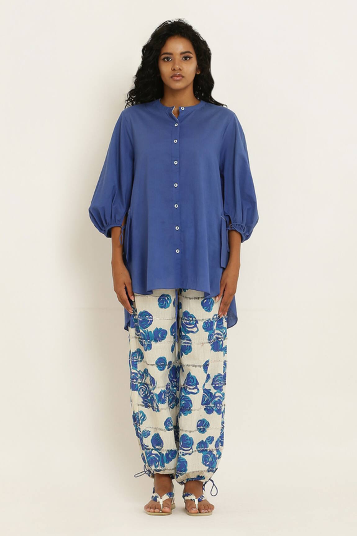 Kusmi Handwoven Shirt With Rosette Print Pant 
