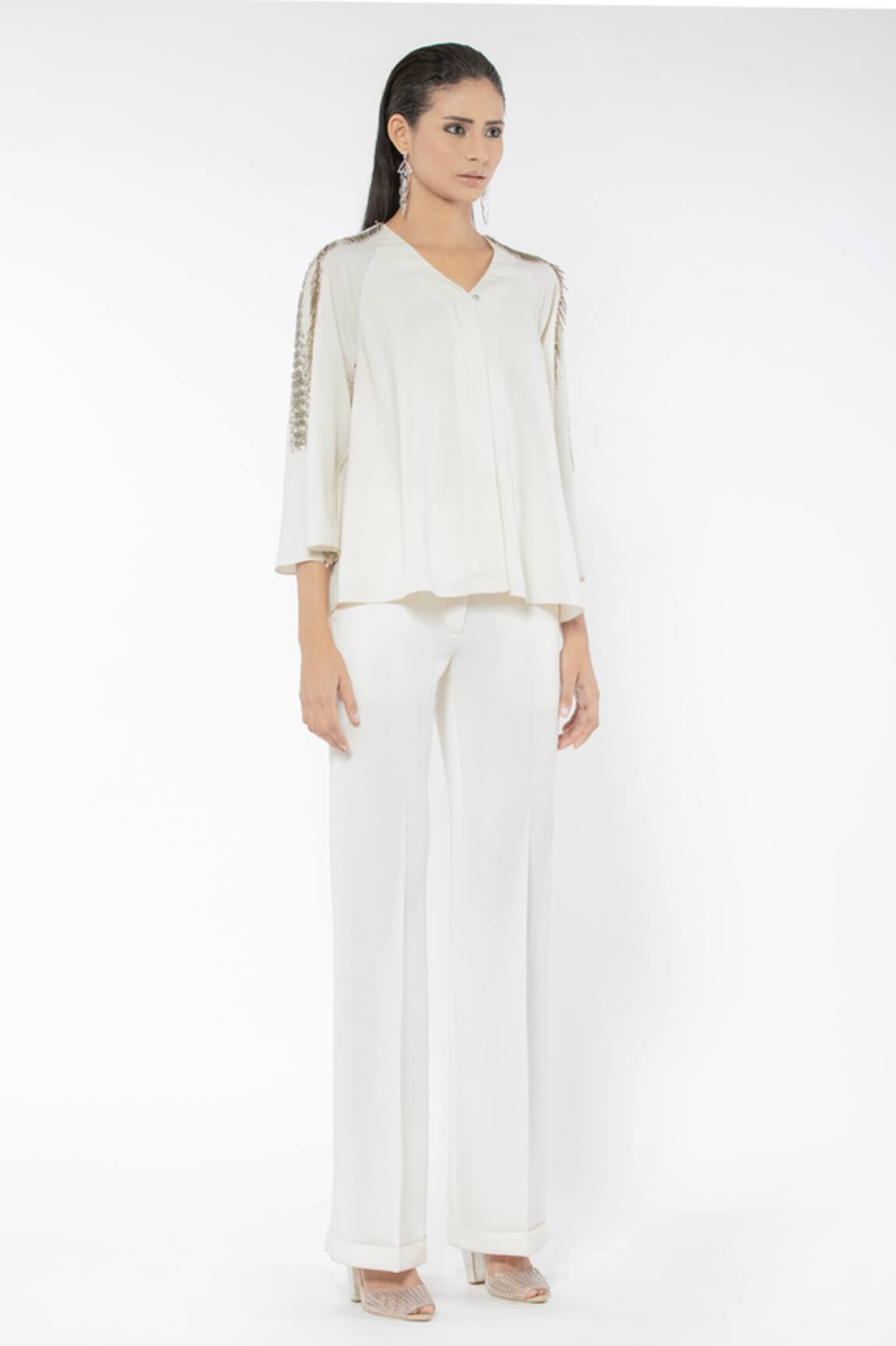 Rohit Gandhi + Rahul Khanna Glass Beads Embroidered Top