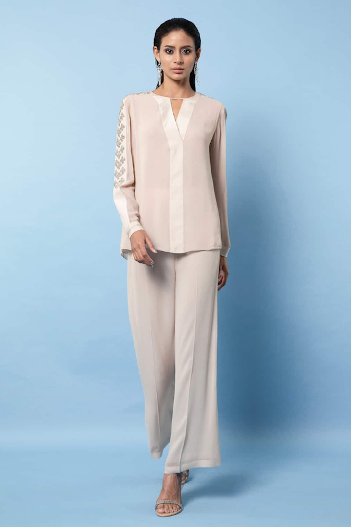 Rohit Gandhi + Rahul Khanna Embroidered Sleeves Top