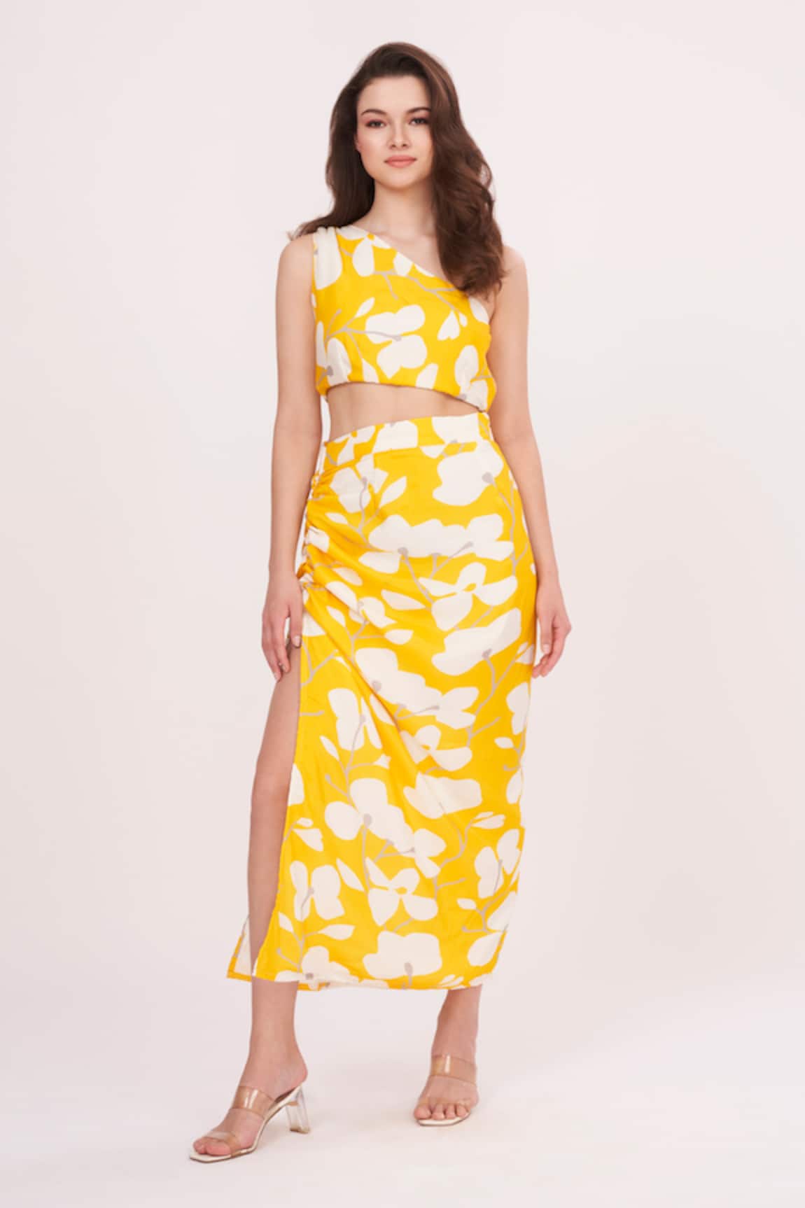 House of Varada Abstract Print One-Shoulder Top & Skirt Set