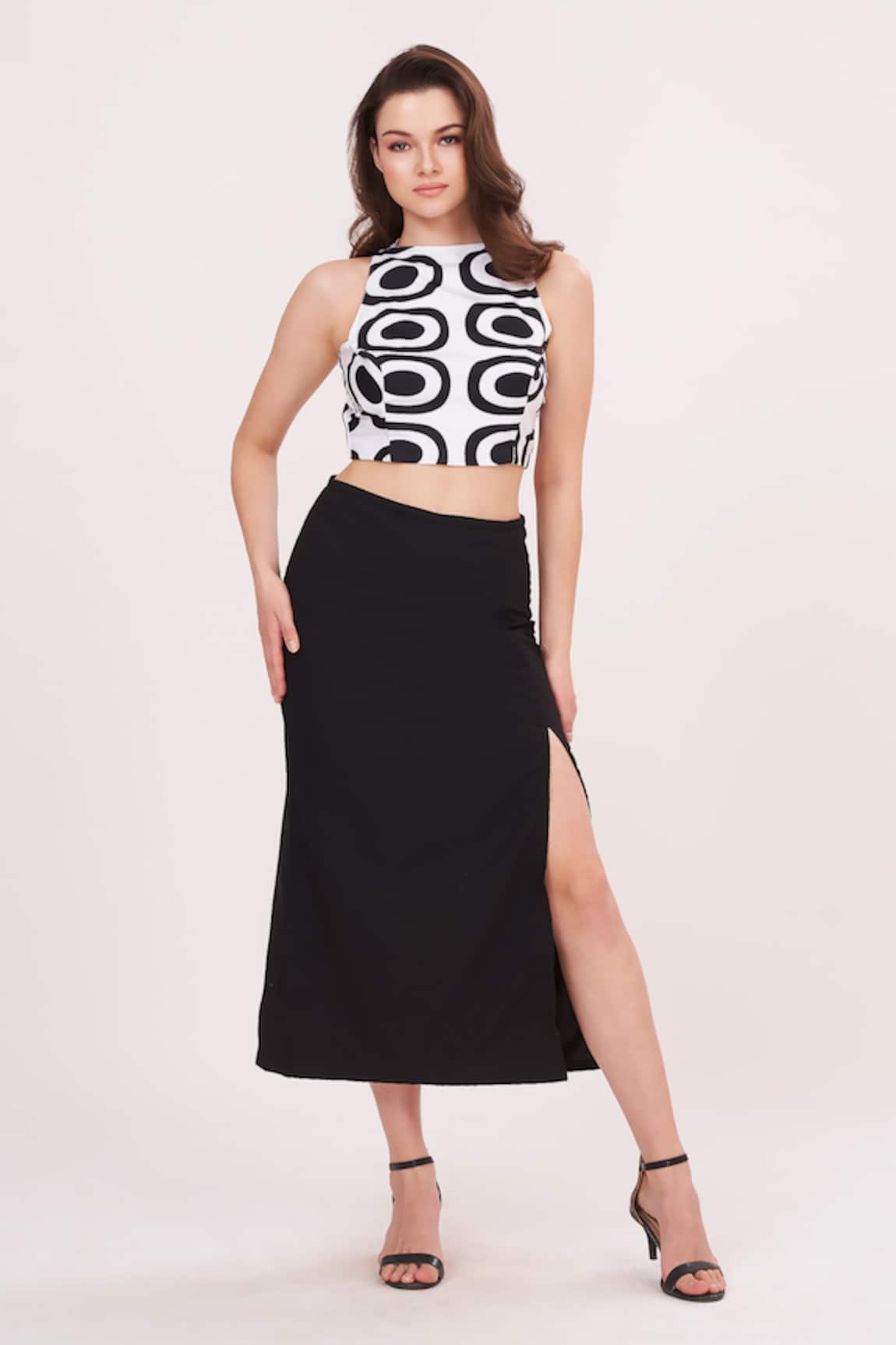 House of Varada Printed Top & Front-Slit Skirt Set