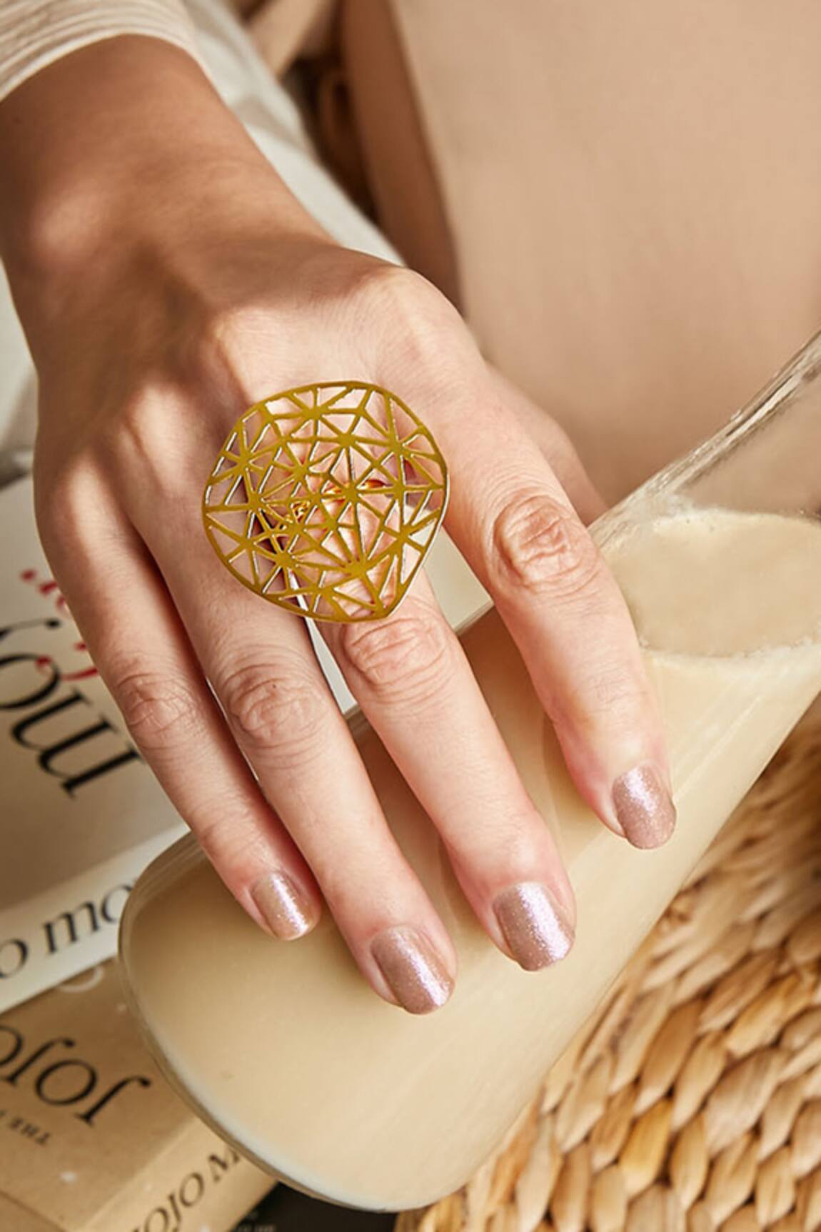 Zohra Geometric Cutwork Ring