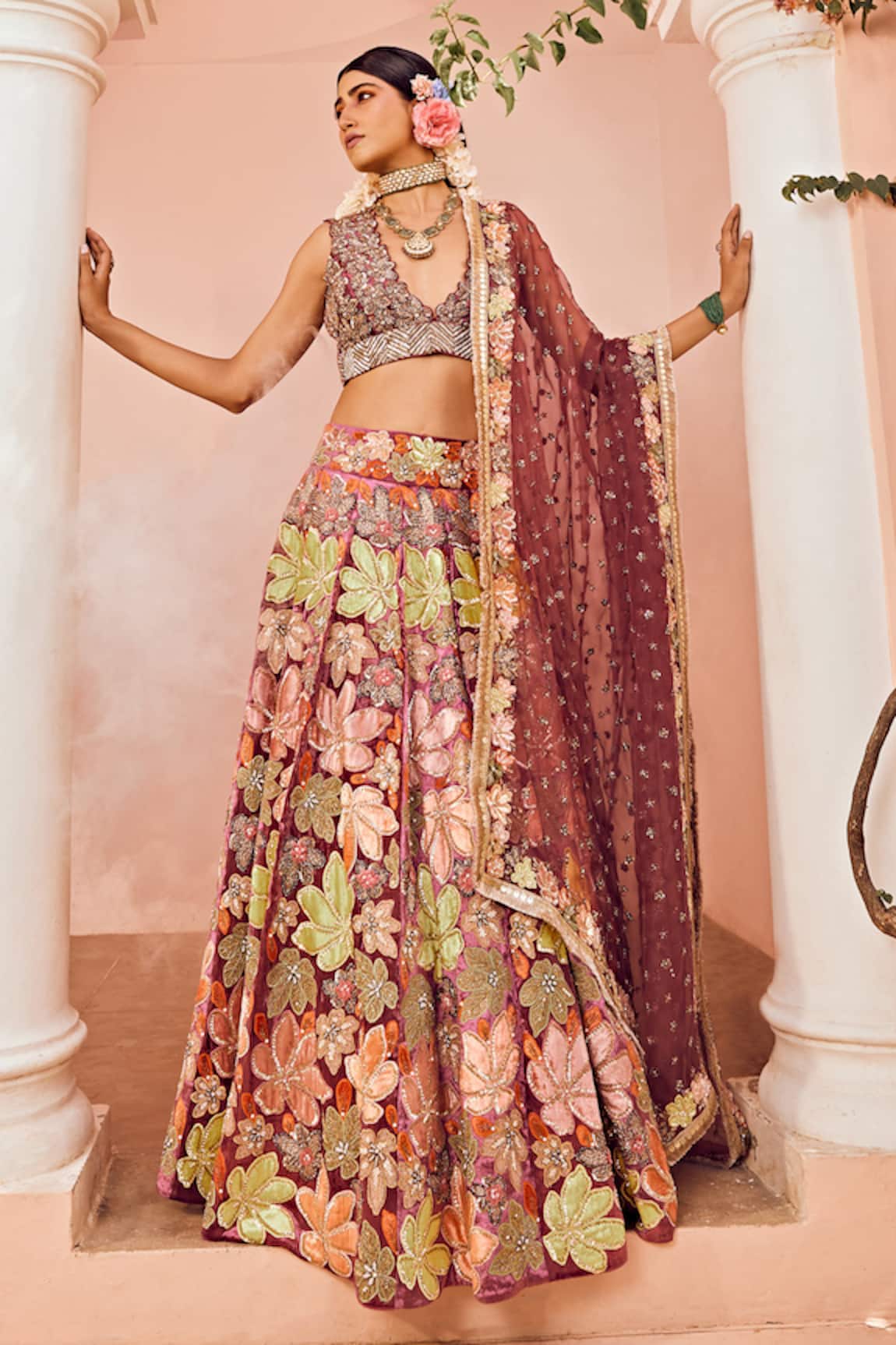 Anu Pellakuru Floral Embroidered Bridal Lehenga Set