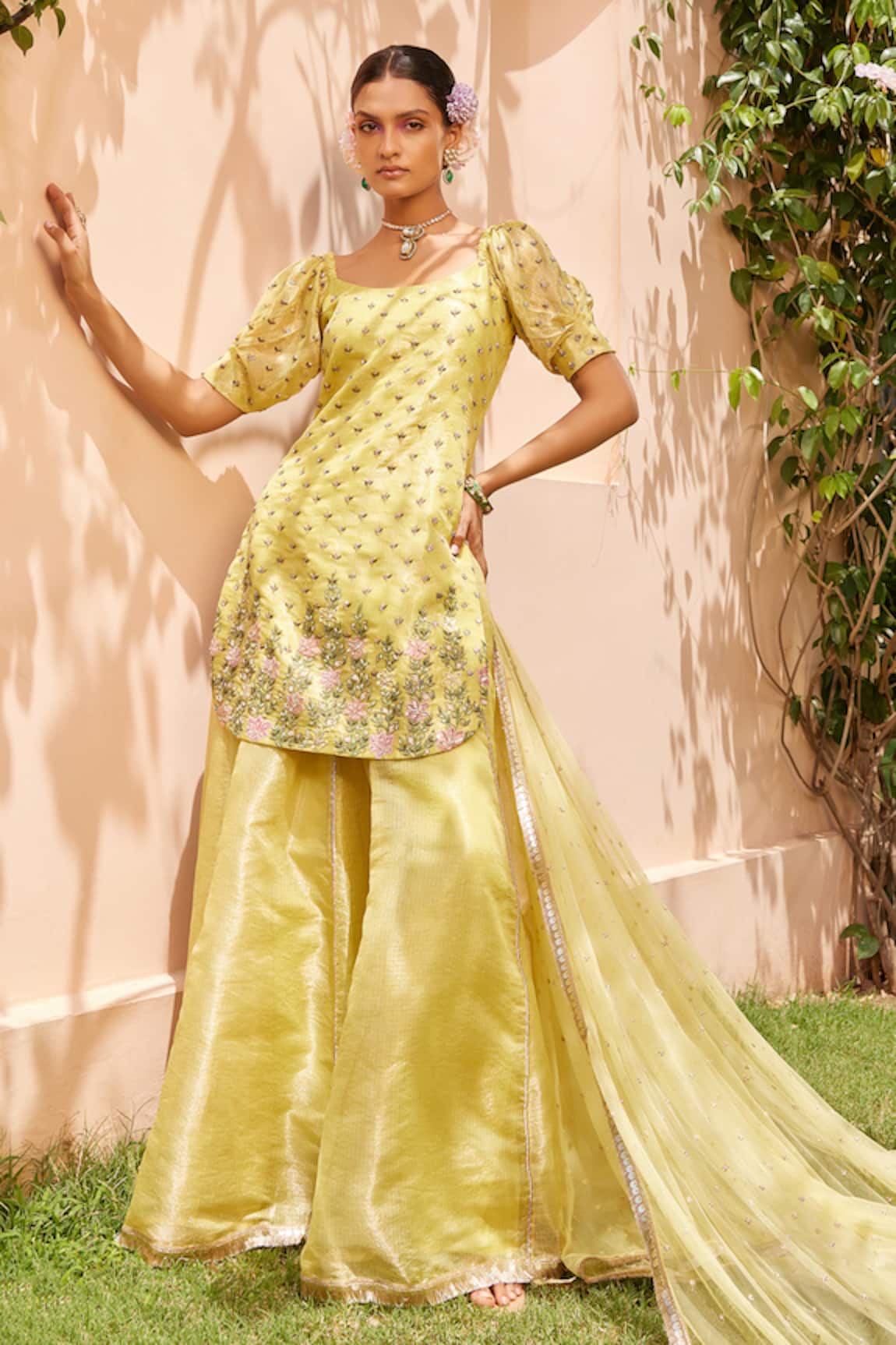 Anu Pellakuru Floral Embroidered Kurta Palazzo Set