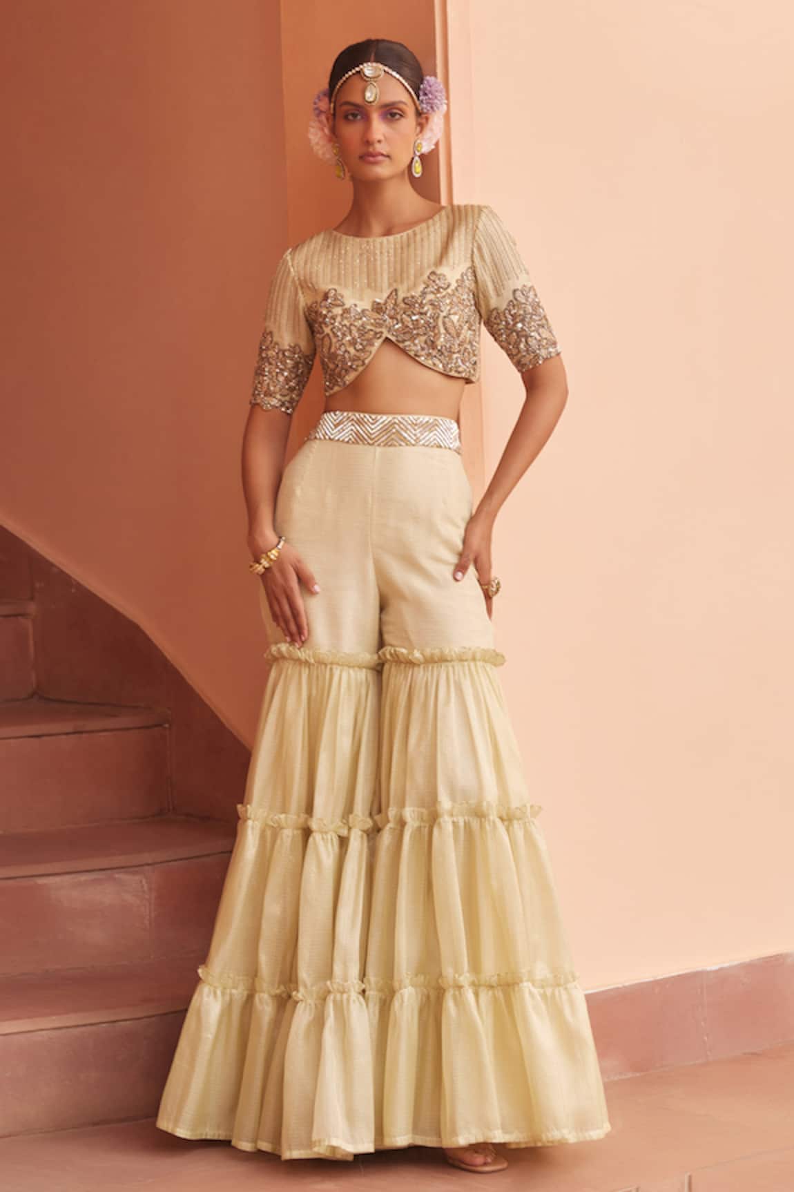 S&A by Anu Pellakuru Floral Embroidered Top & Sharara Set
