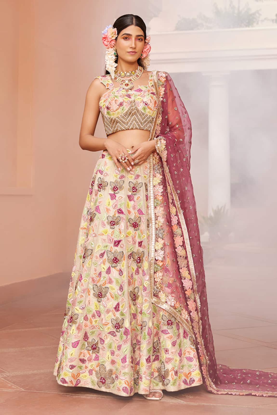Anu Pellakuru Floral Cut Work Bridal Lehenga Set