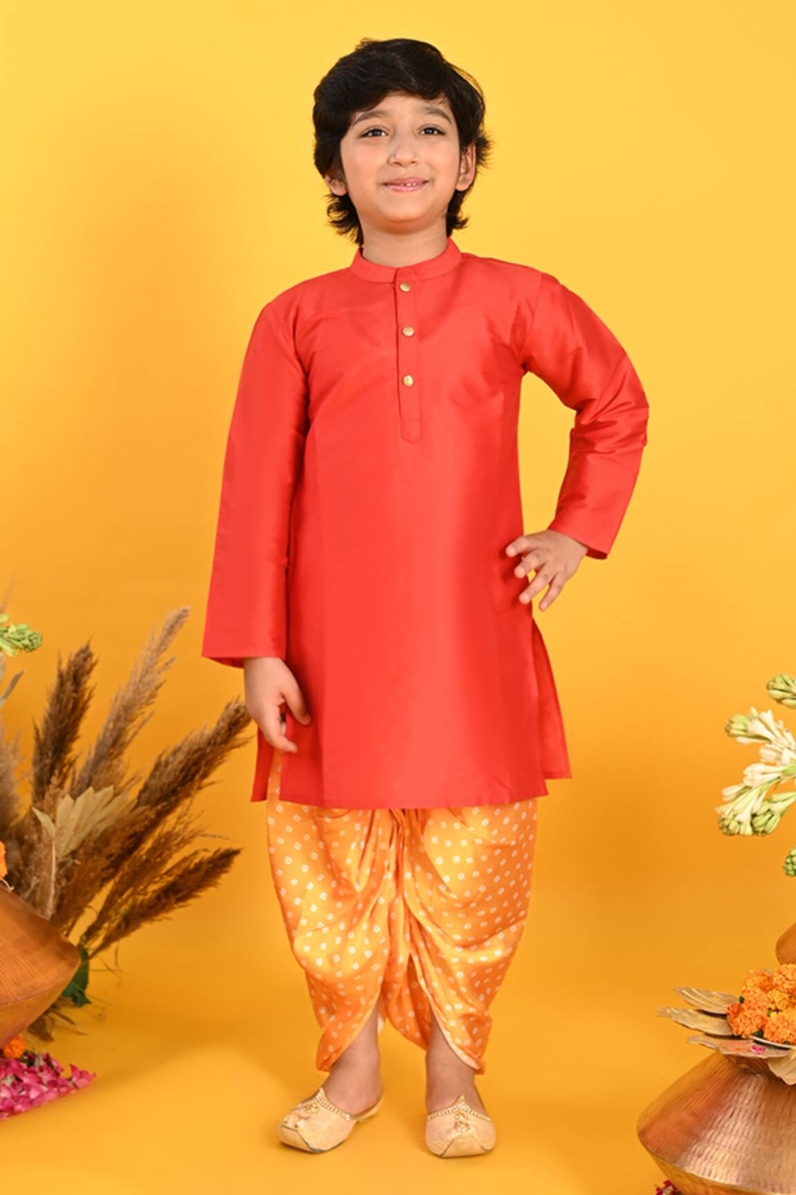 Saka Designs Solid Kurta & Printed Dhoti Pant Set