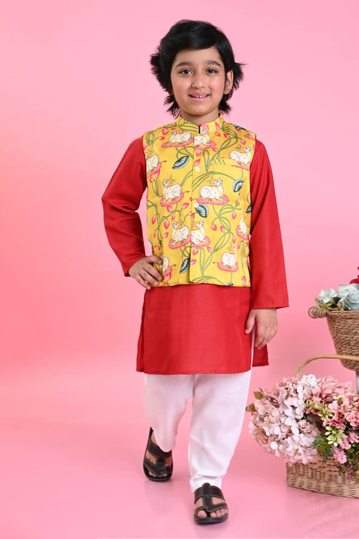 Saka Designs Animal Print Bundi & Kurta Set