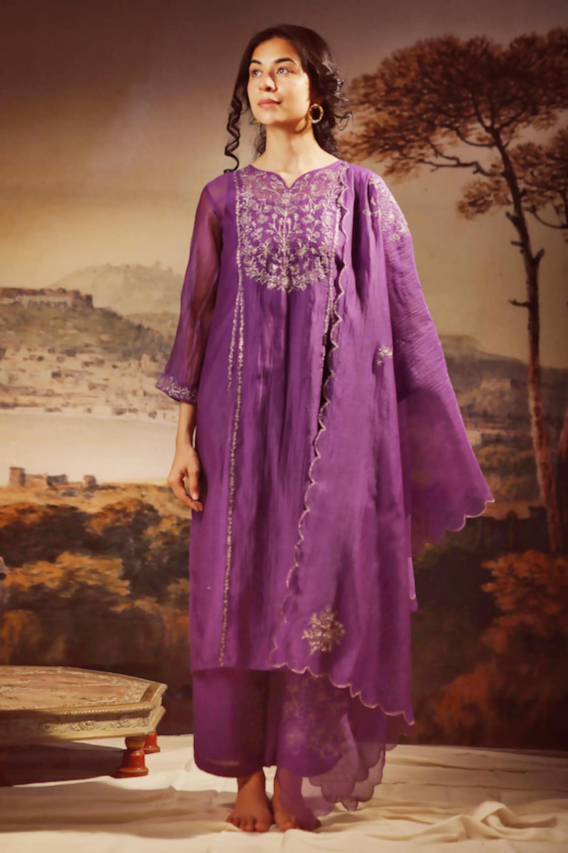 TATWA Midnight Zari Yoke Embroidered Kurta & Pant Set