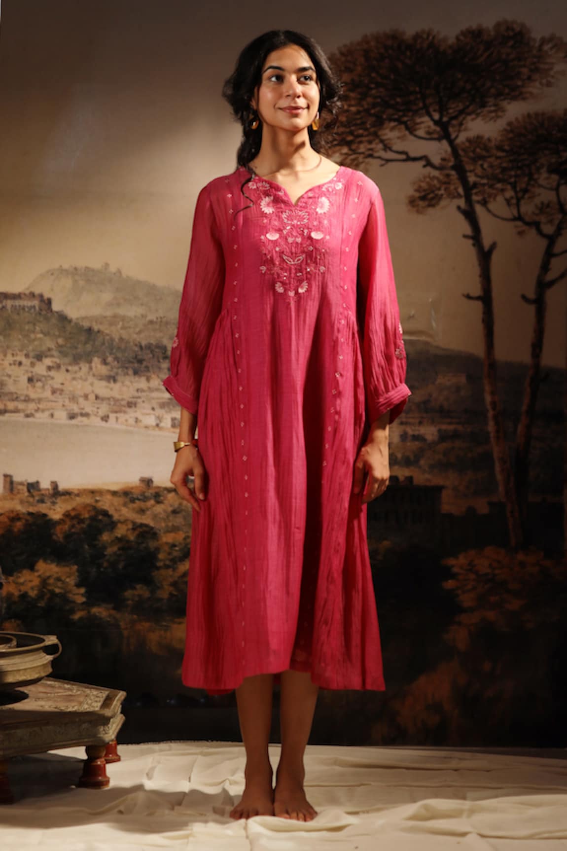 TATWA Handloom Chanderi Embroidered Dress