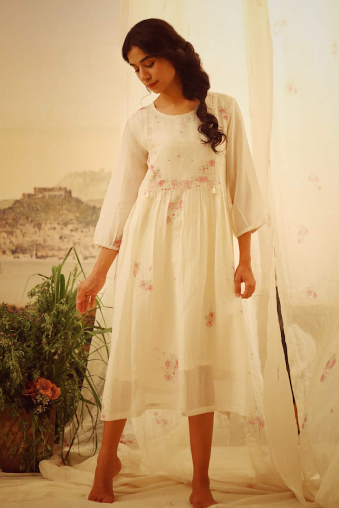 TATWA Handloom Chanderi Embroidered Dress