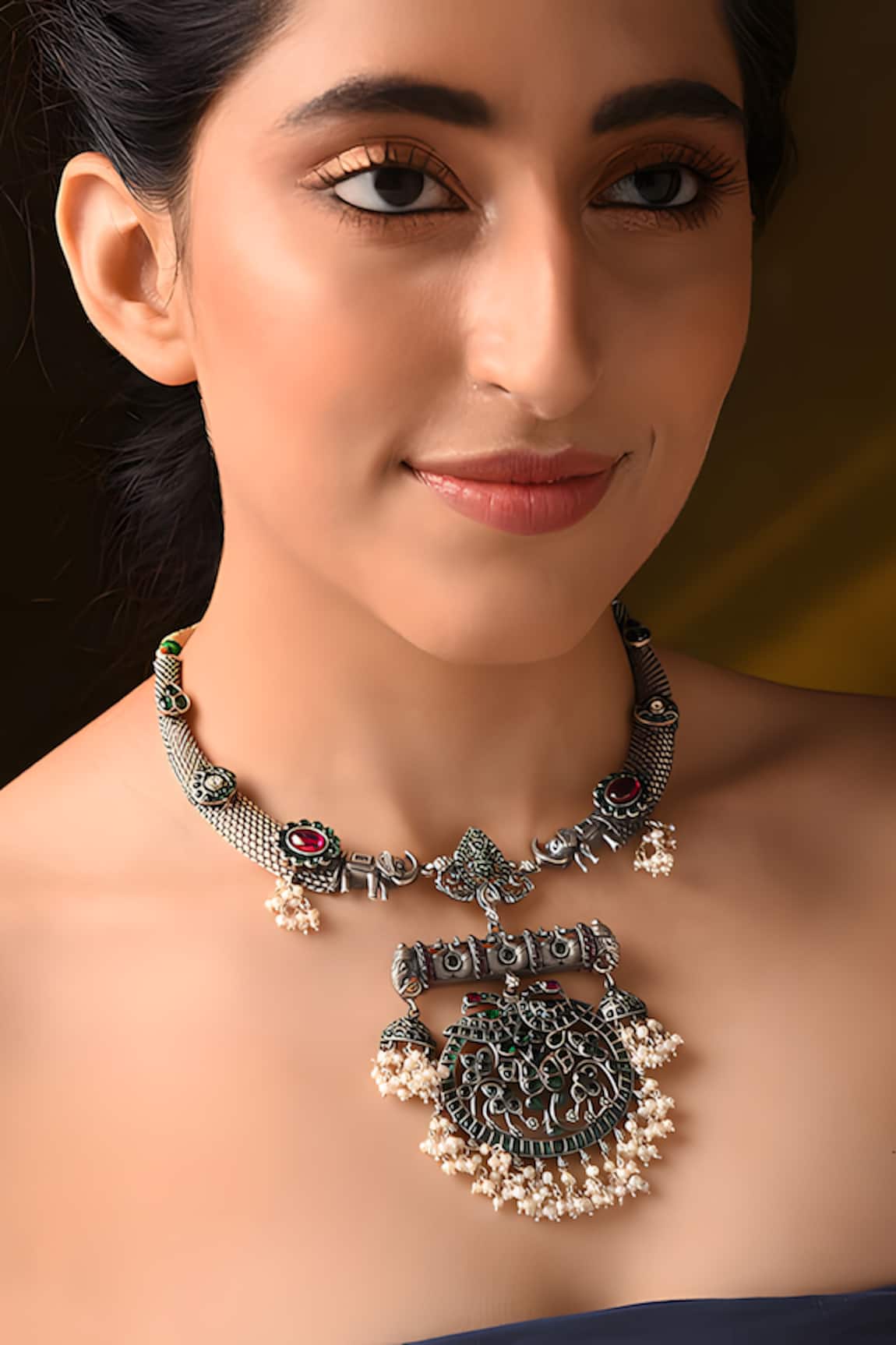 Mero Jewellery Carved Floral Embellished Tribal Necklace