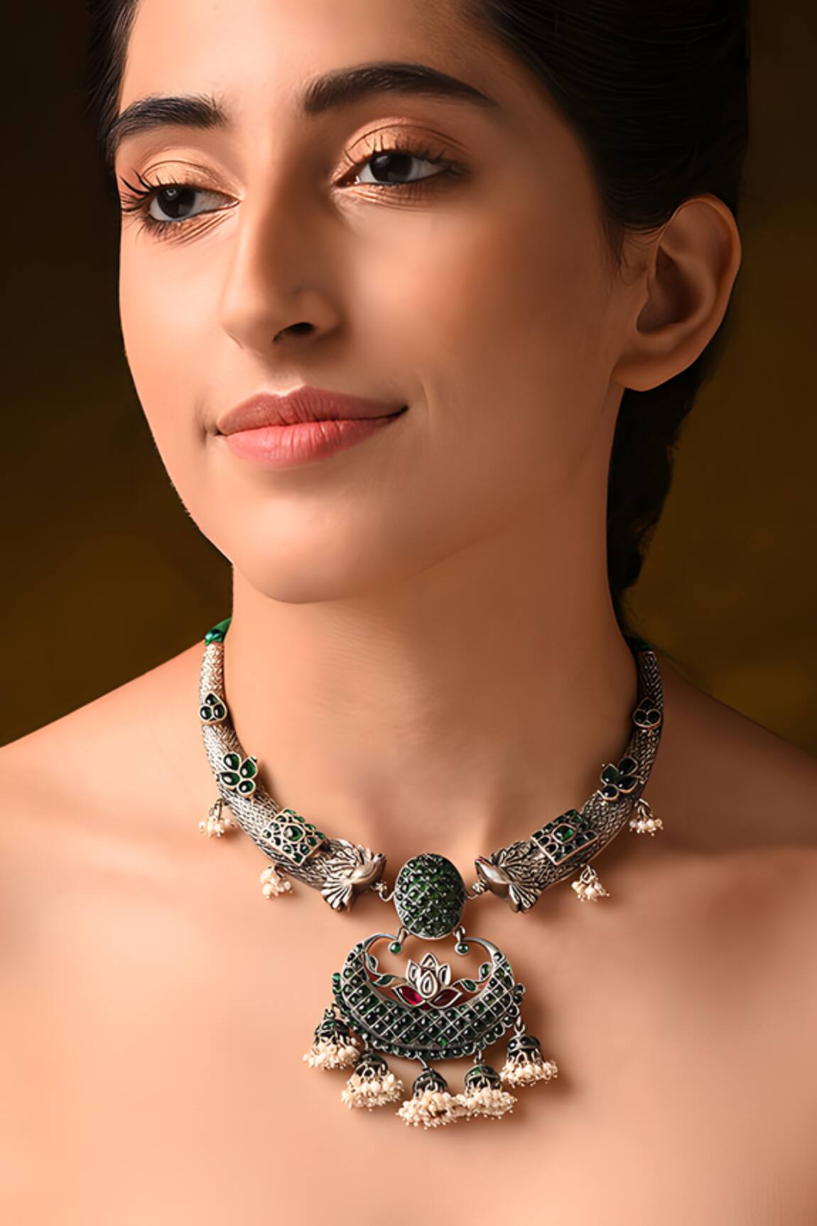 Mero Jewellery Crecent Moon Carved Necklace