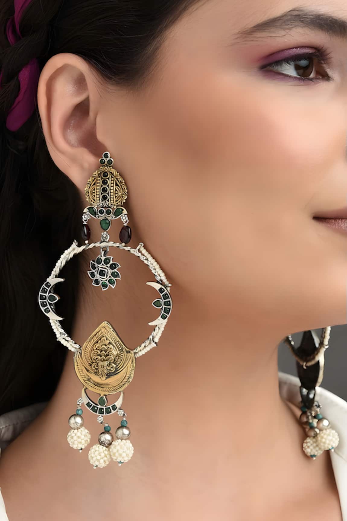Mero Jewellery Moon Motif Big Temple Dangler Earrings