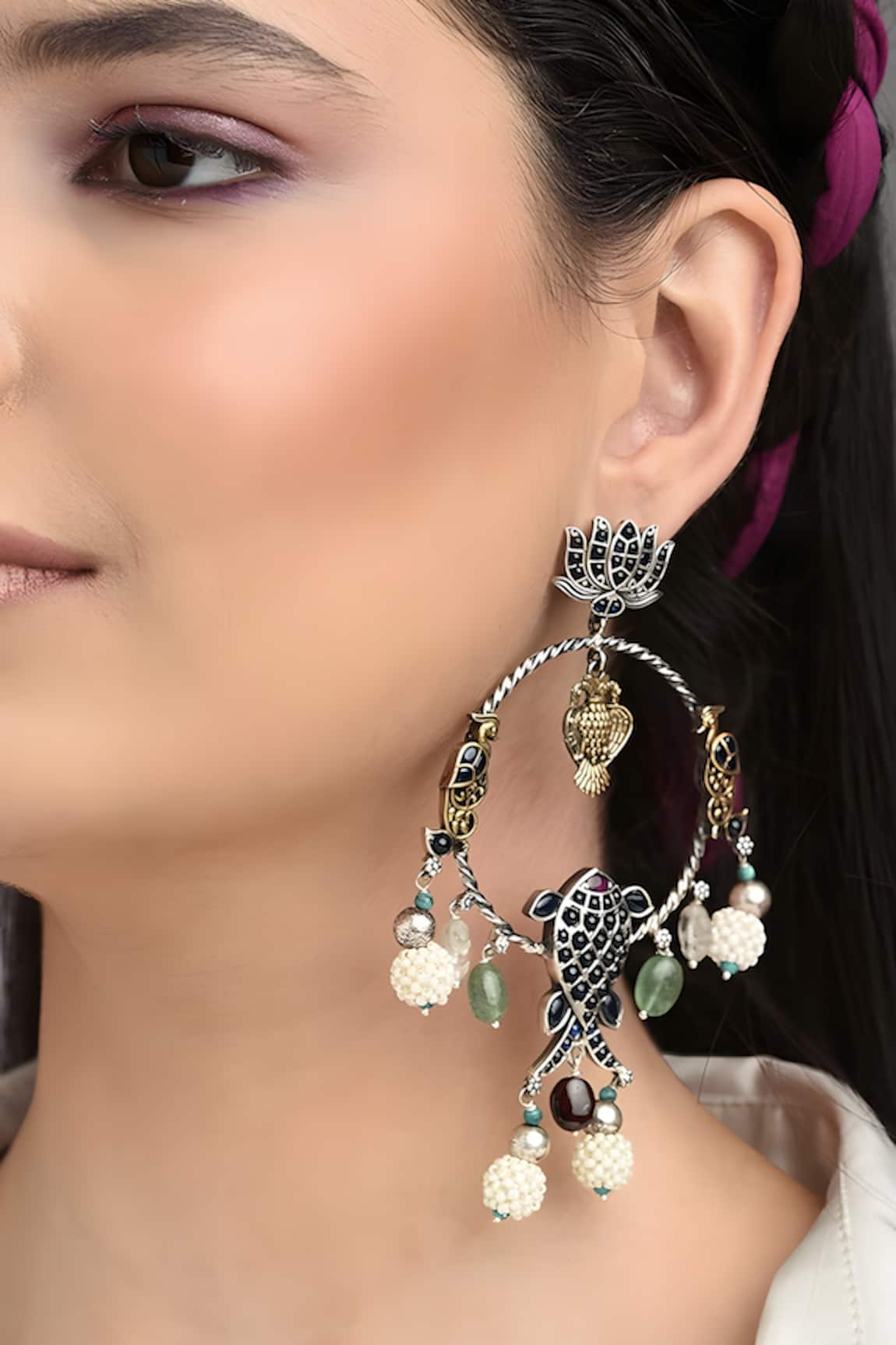 Mero Jewellery Floral Motif Big Temple Earrings