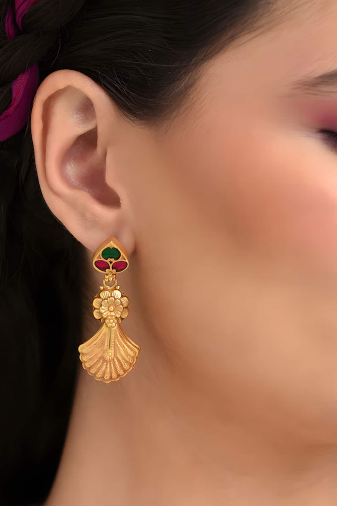 Mero Jewellery Dual Toned Shell Motif Dangler Earrings