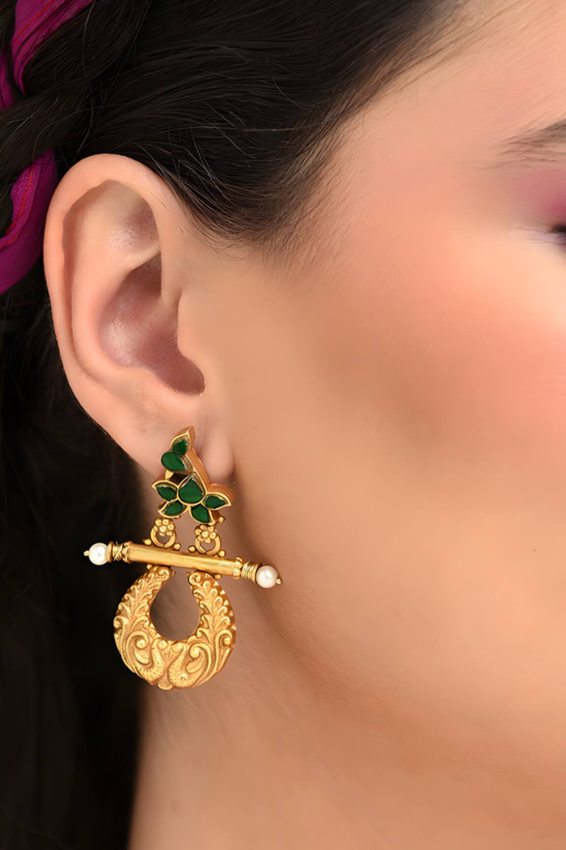 Mero Jewellery Kundan & Floral Motif Dangler Earrings