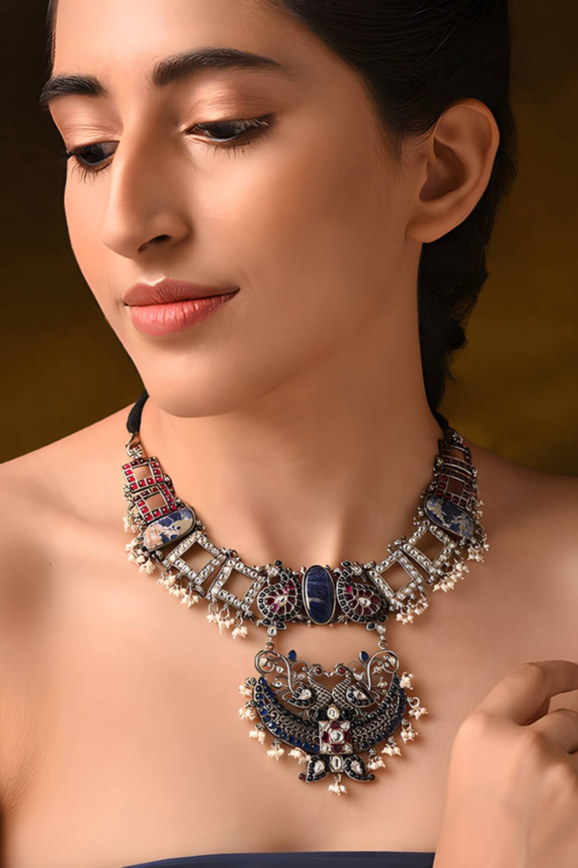 Mero Jewellery Geometric Carved Temple Necklace
