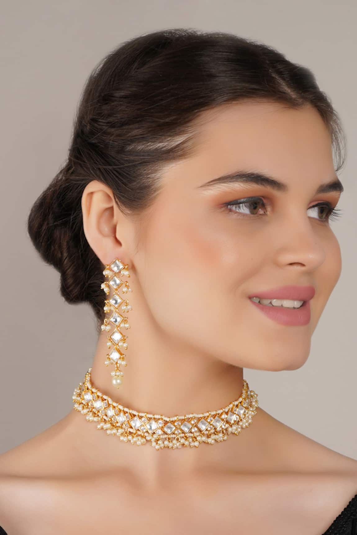 Chhavi's Jewels Pearl Embellished Choker Necklace Set