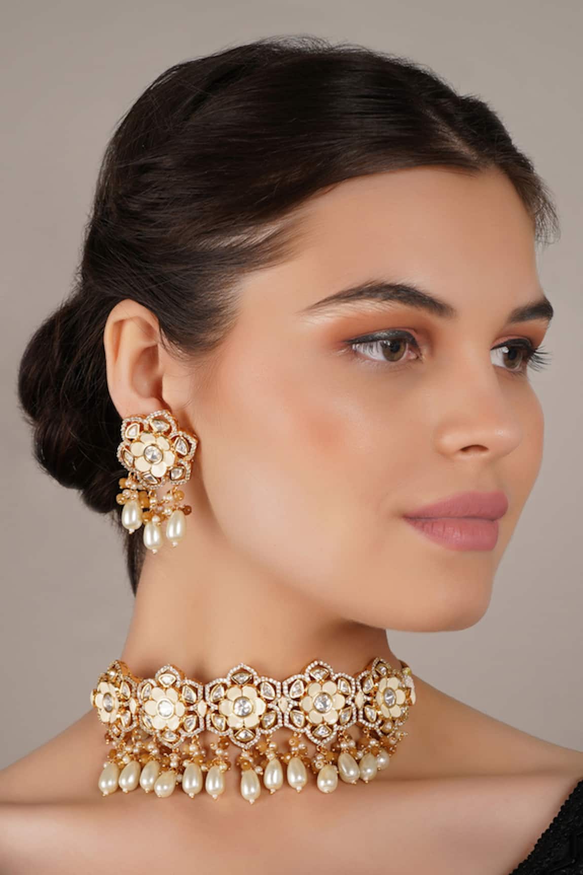 Chhavi's Jewels Floral Embellished Choker Necklace Set