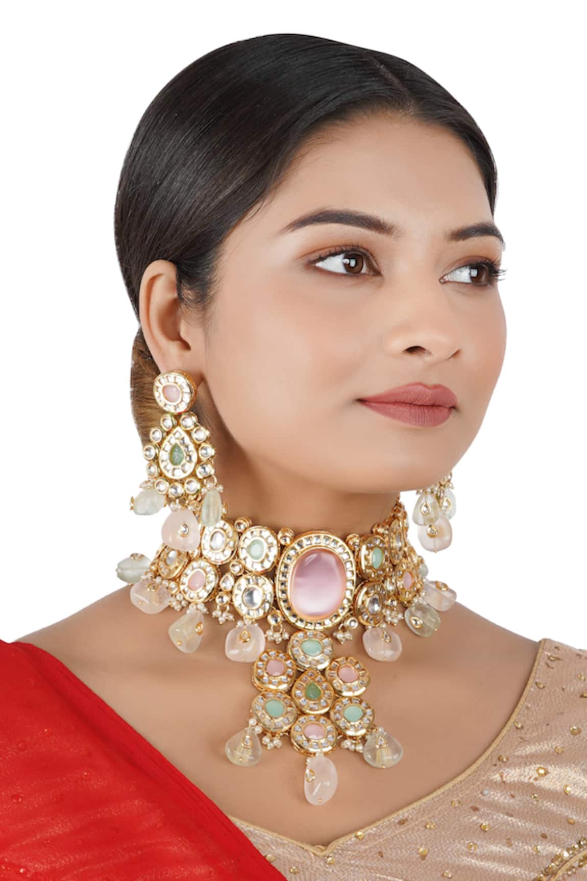 Chhavi's Jewels Geometric Carved Necklace Set