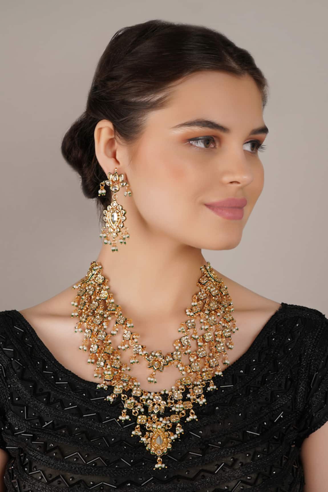 Chhavi's Jewels Pearl & Kundan Embellished Layered Necklace Set