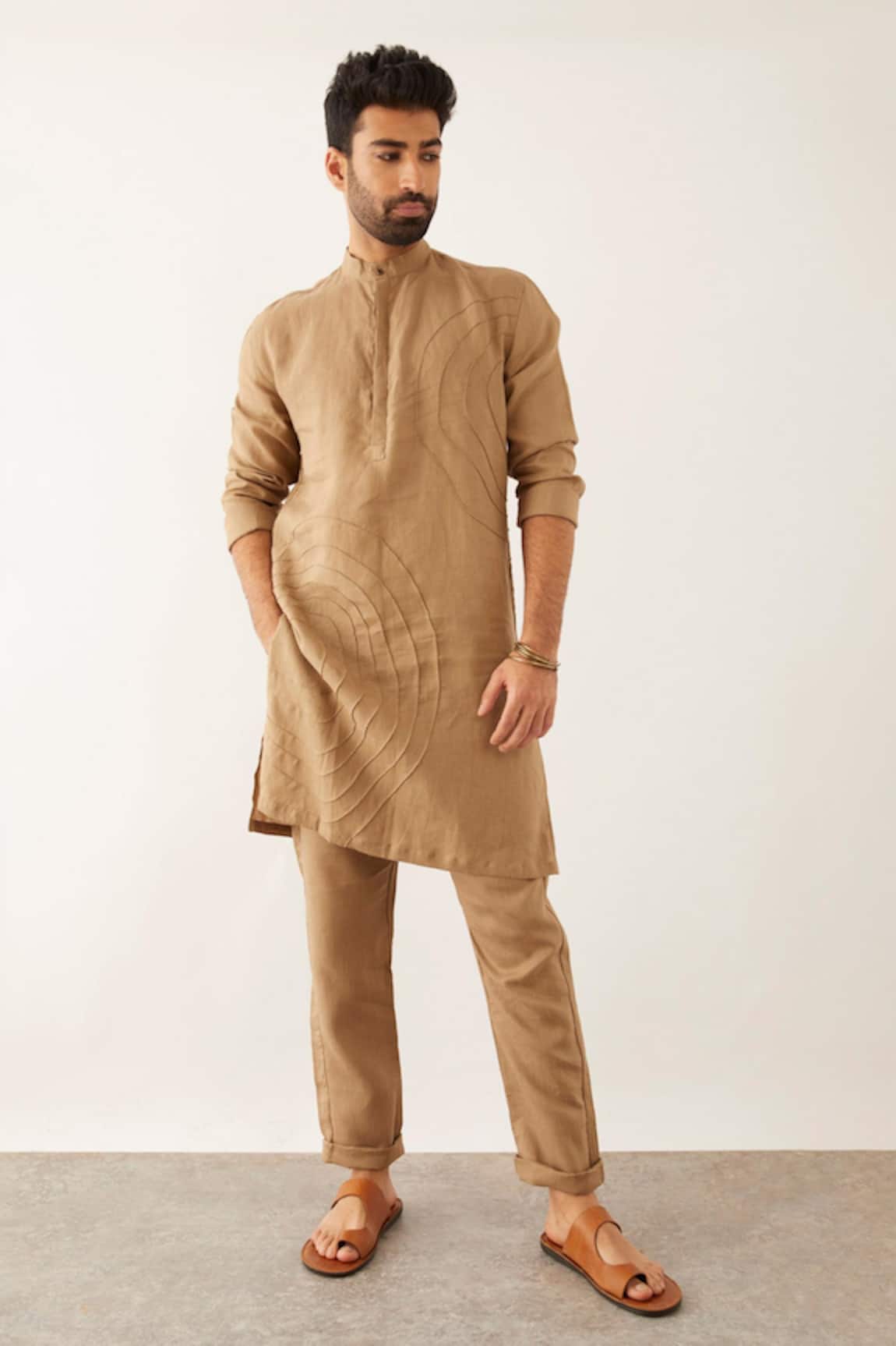 Son Of A Noble Snob Fez Linen Textured Kurta Set 