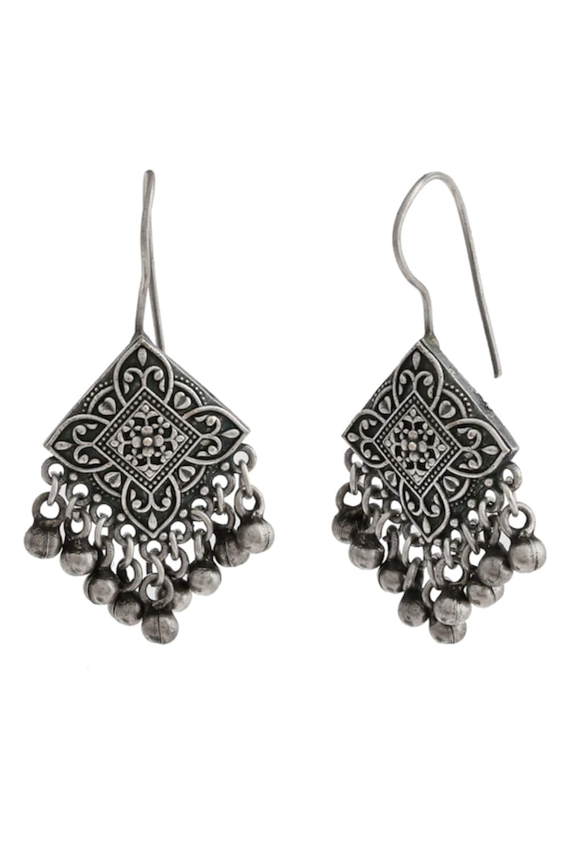 Kayaa Elegant Gold Oxidised Earrings In Square Shape With Jhumka For W
