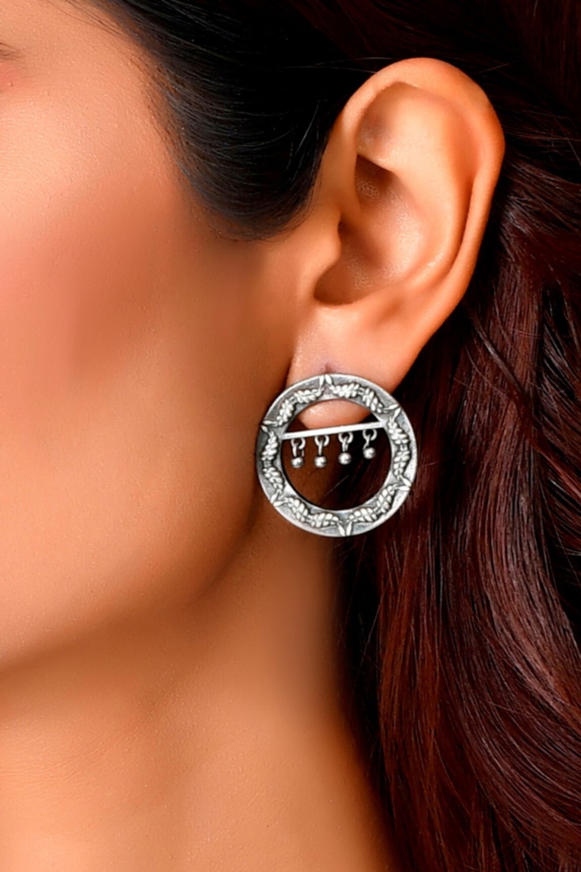 Ishhaara Circular Shaped Oxidised Carved Earrings