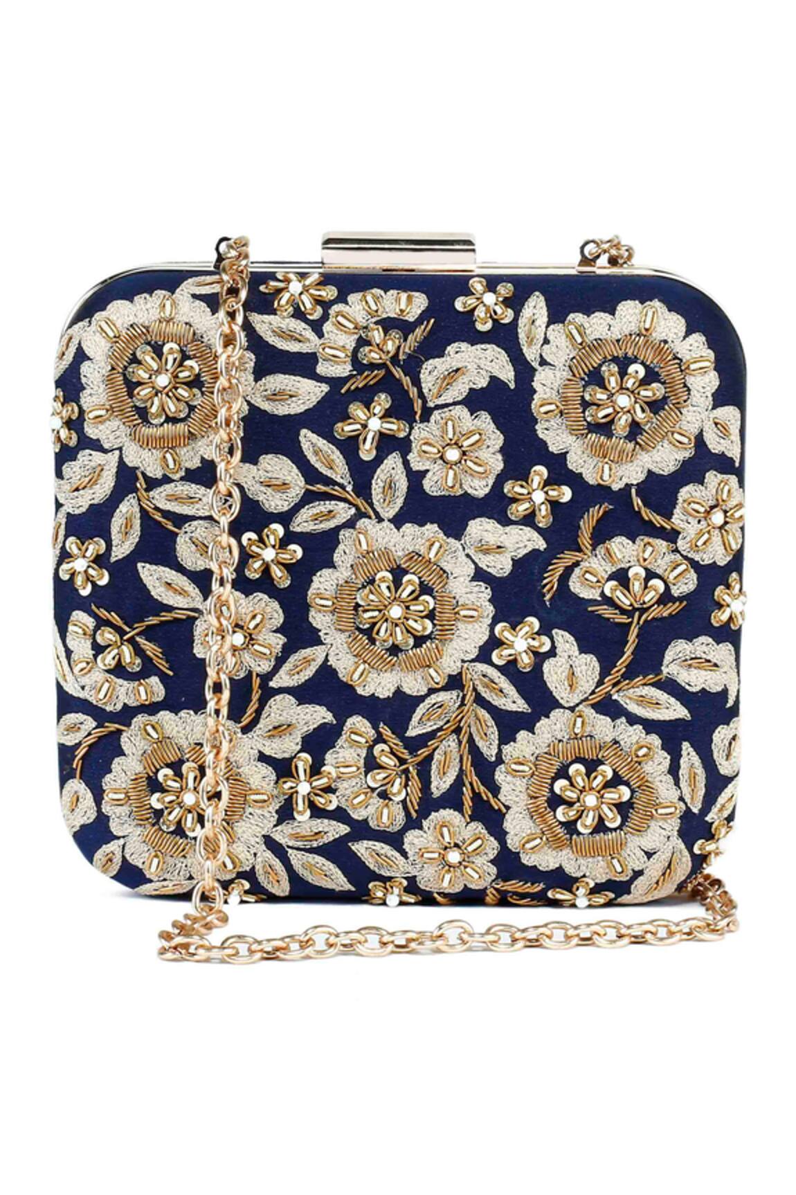 The Purple Sack Raw Silk Zardozi Embroidered Clutch