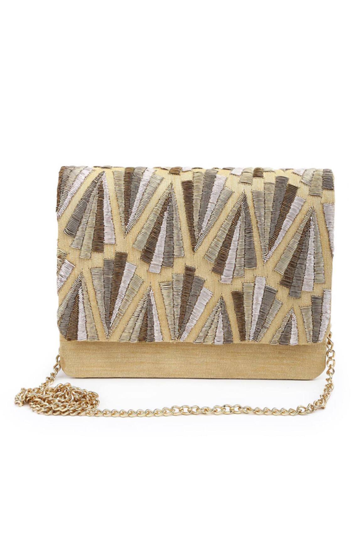 The Purple Sack Raw Silk Geometric Embroidered Clutch 