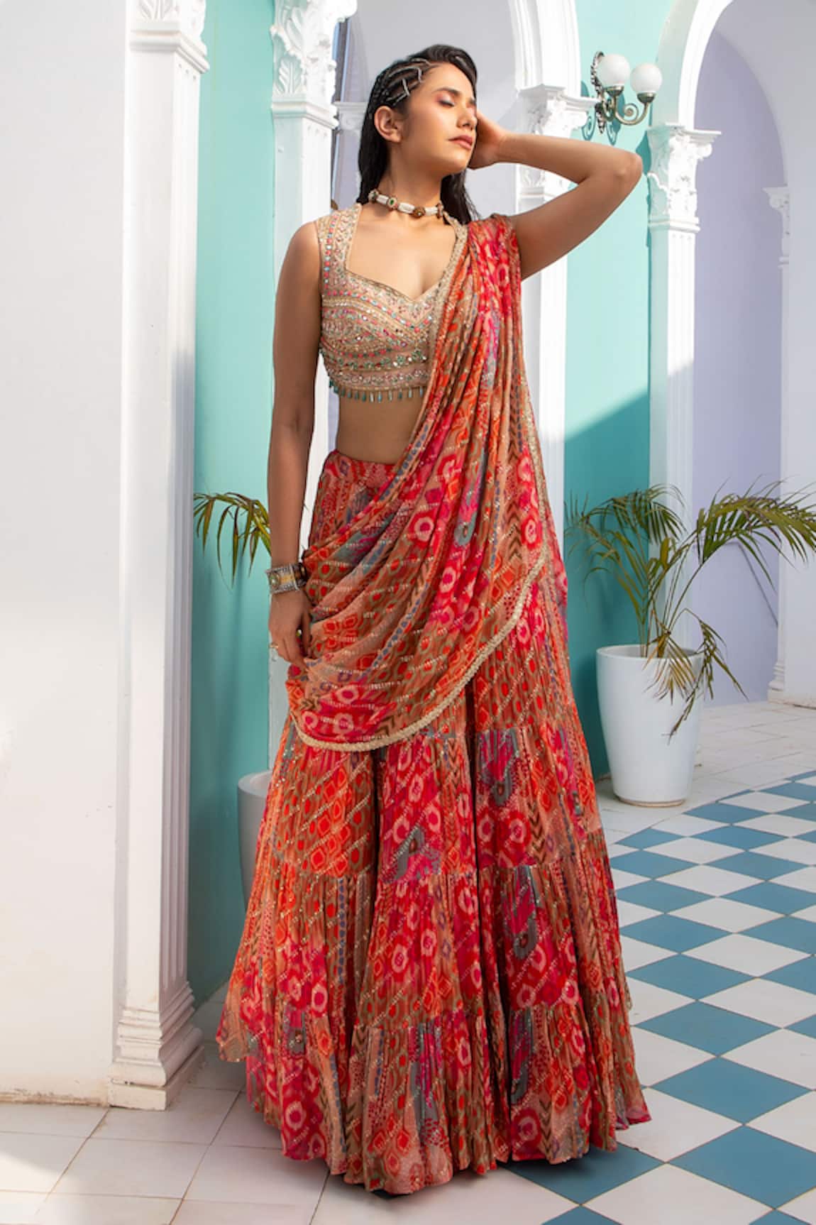 Jiya by Veer Design Studio Printed Skirt Saree With Choli