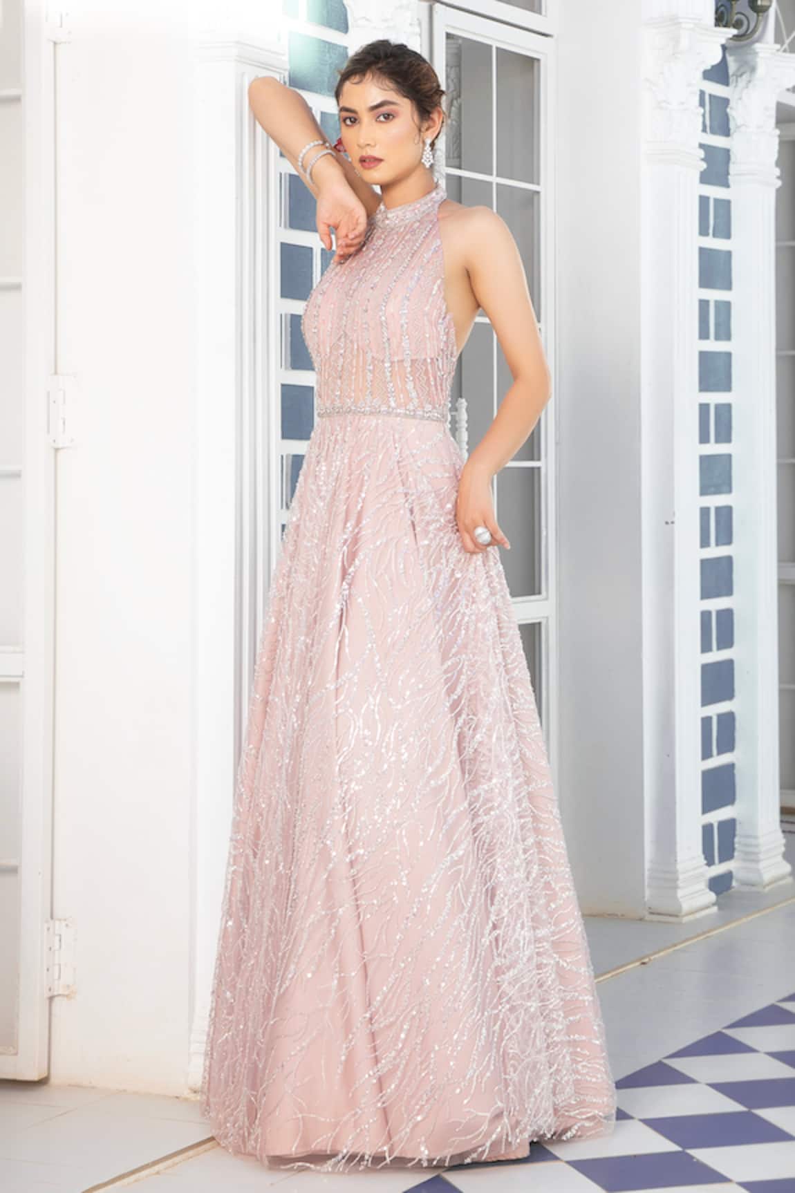 Jiya by Veer Design Studio Self-Textured Embellished Gown