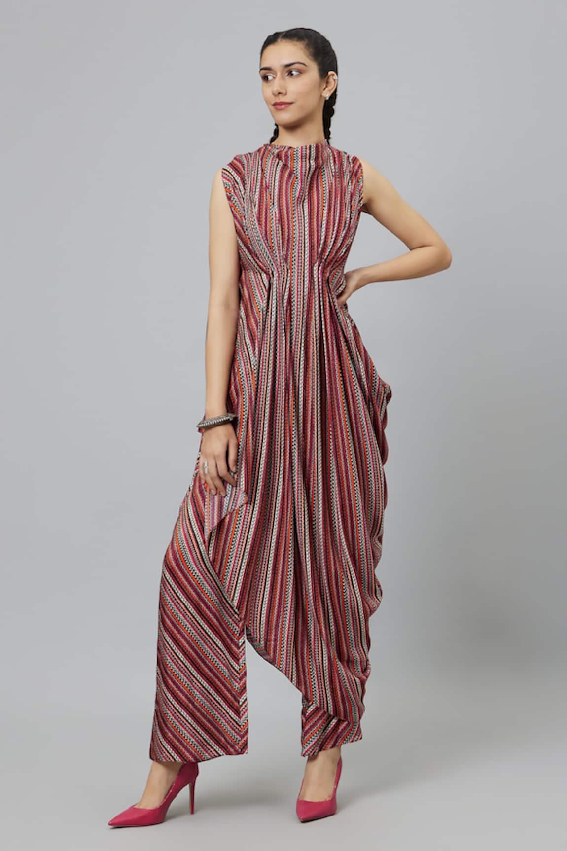 SVA by Sonam & Paras Modi Bohemian Stripe Print Draped Crop Top & Pant Set