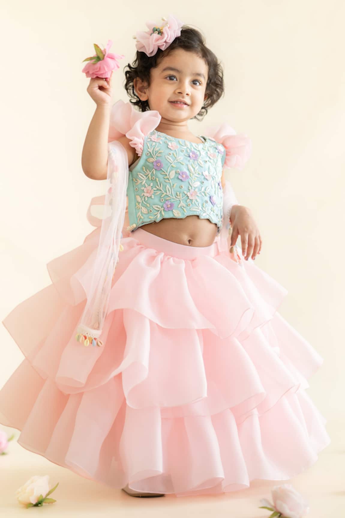 Ruchika Lath Label Ruffle Lehenga & Floral Embroidered Lehenga Set