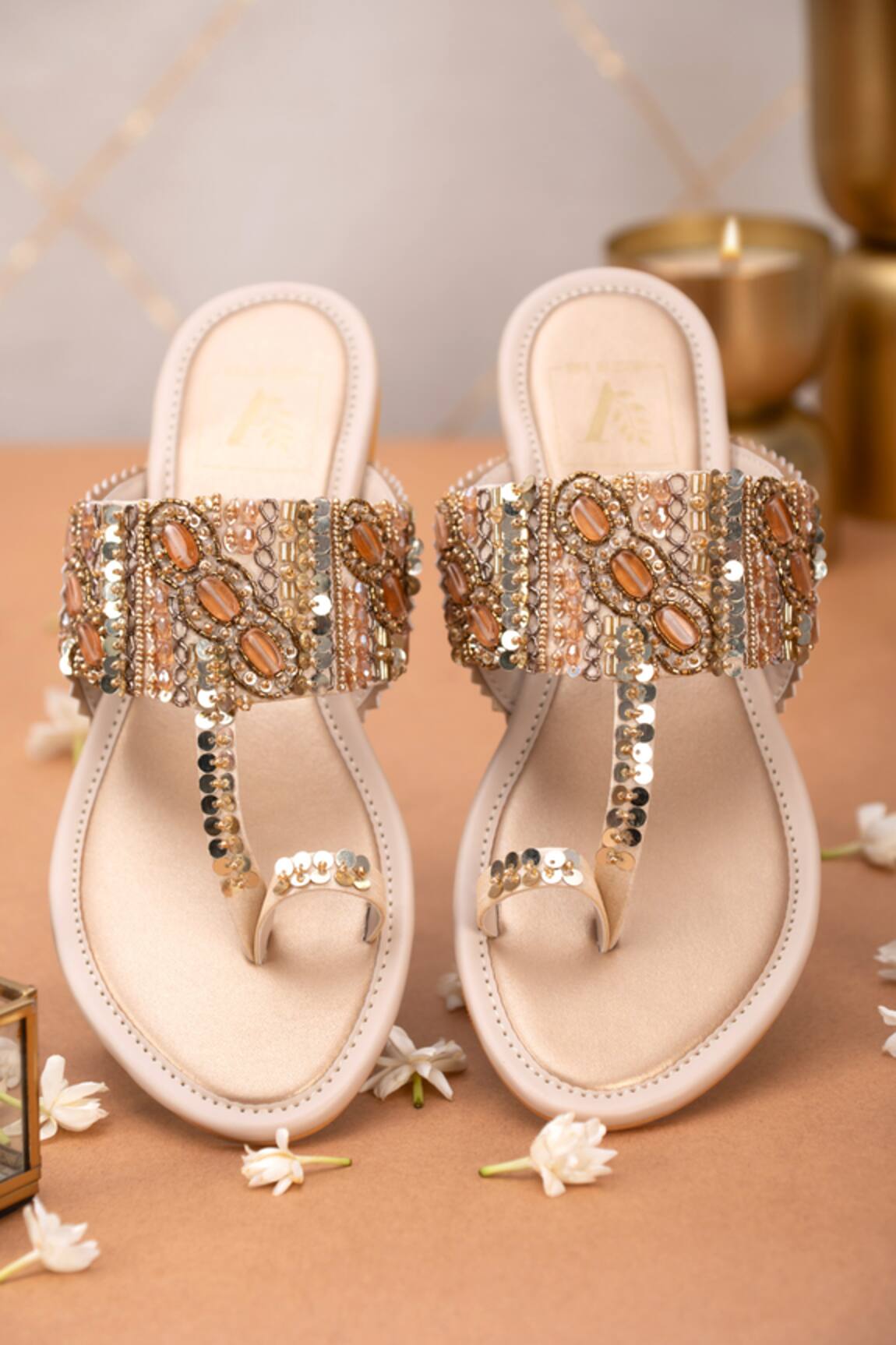 House Of Vian Glided Glare Embellished Kolhapuri Flats