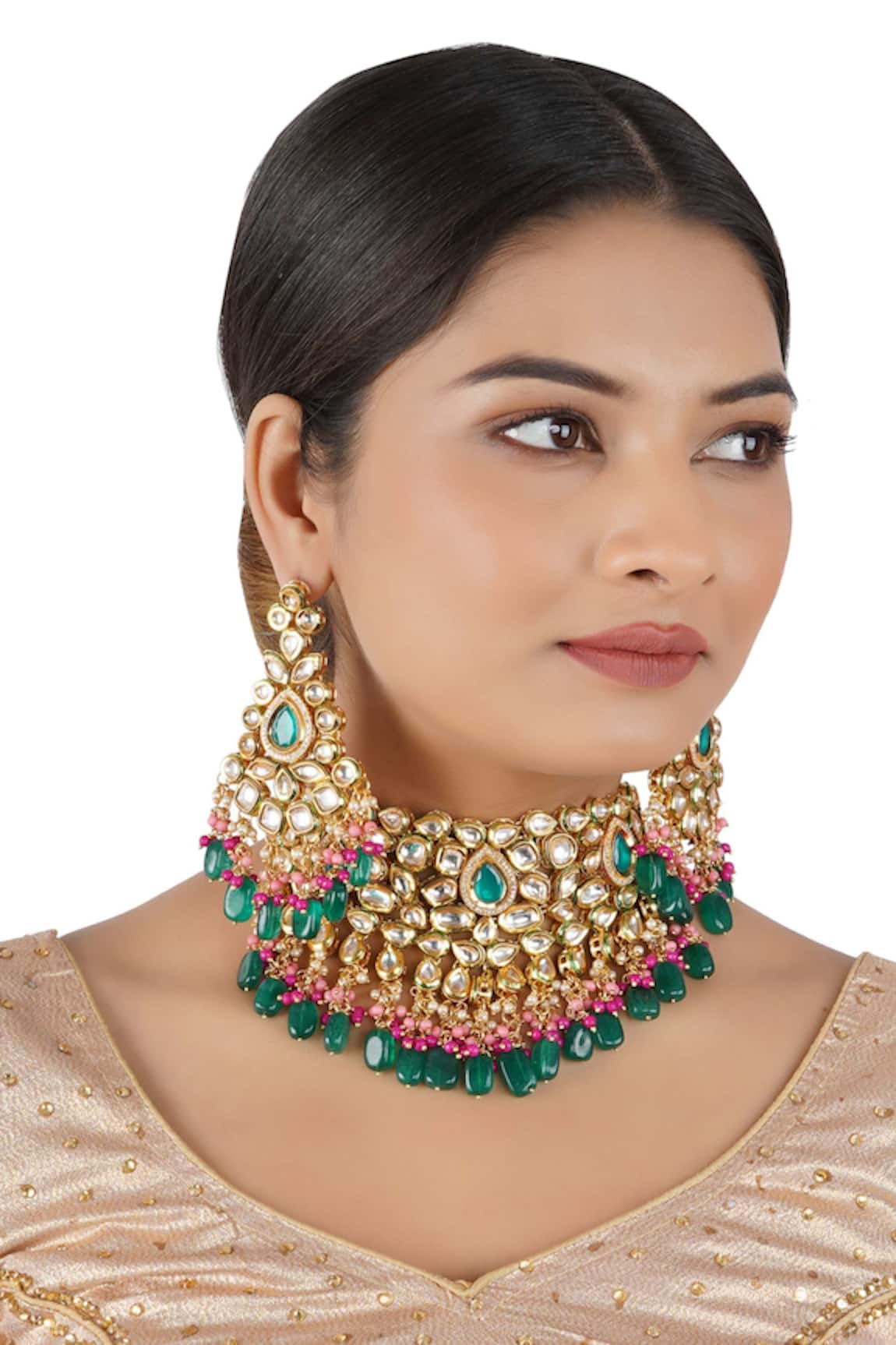 Chhavi's Jewels Stone Carved Necklace Set