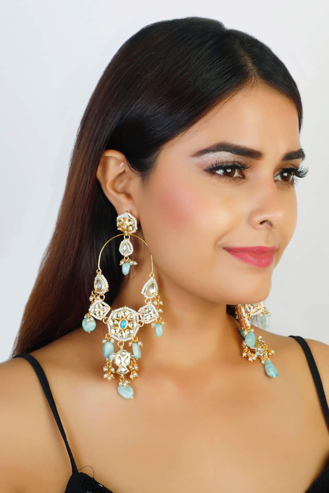 Chhavi's Jewels Kundan Floral Stone Drop Chandeliers