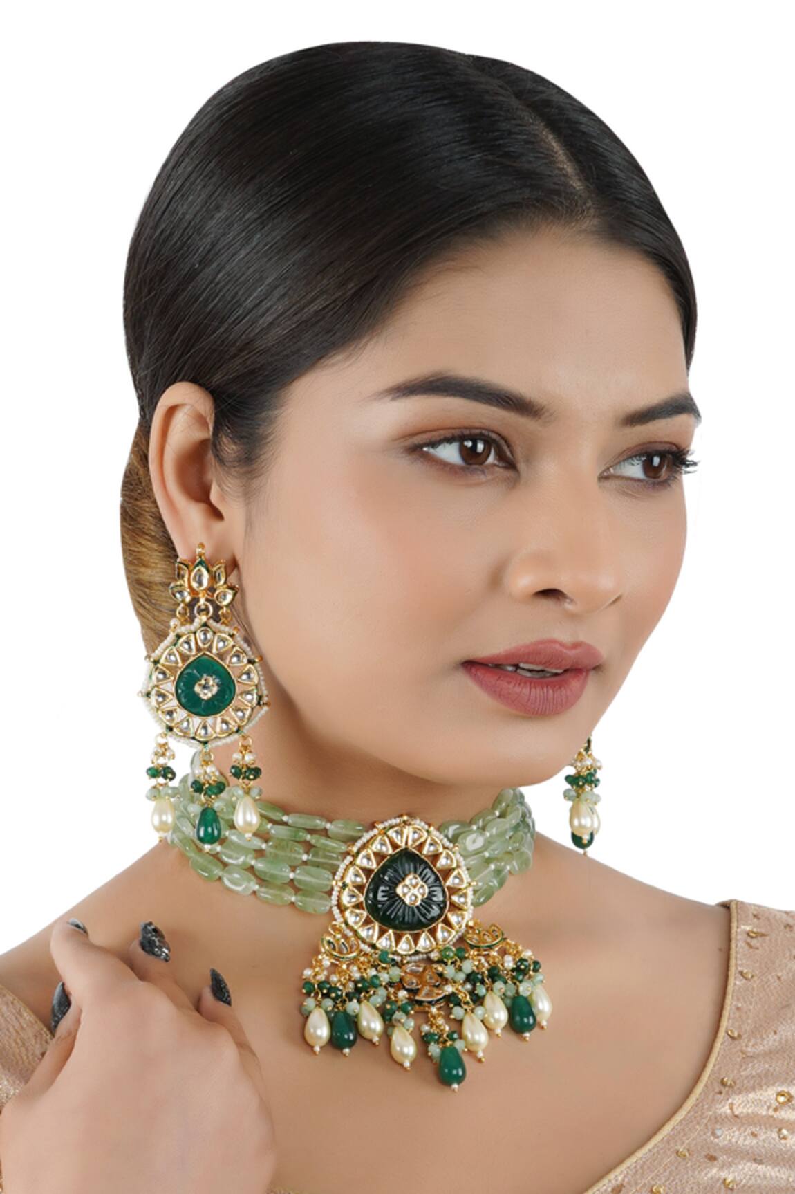 ChhavI'S Jewels Kundan Carved Necklace Set 