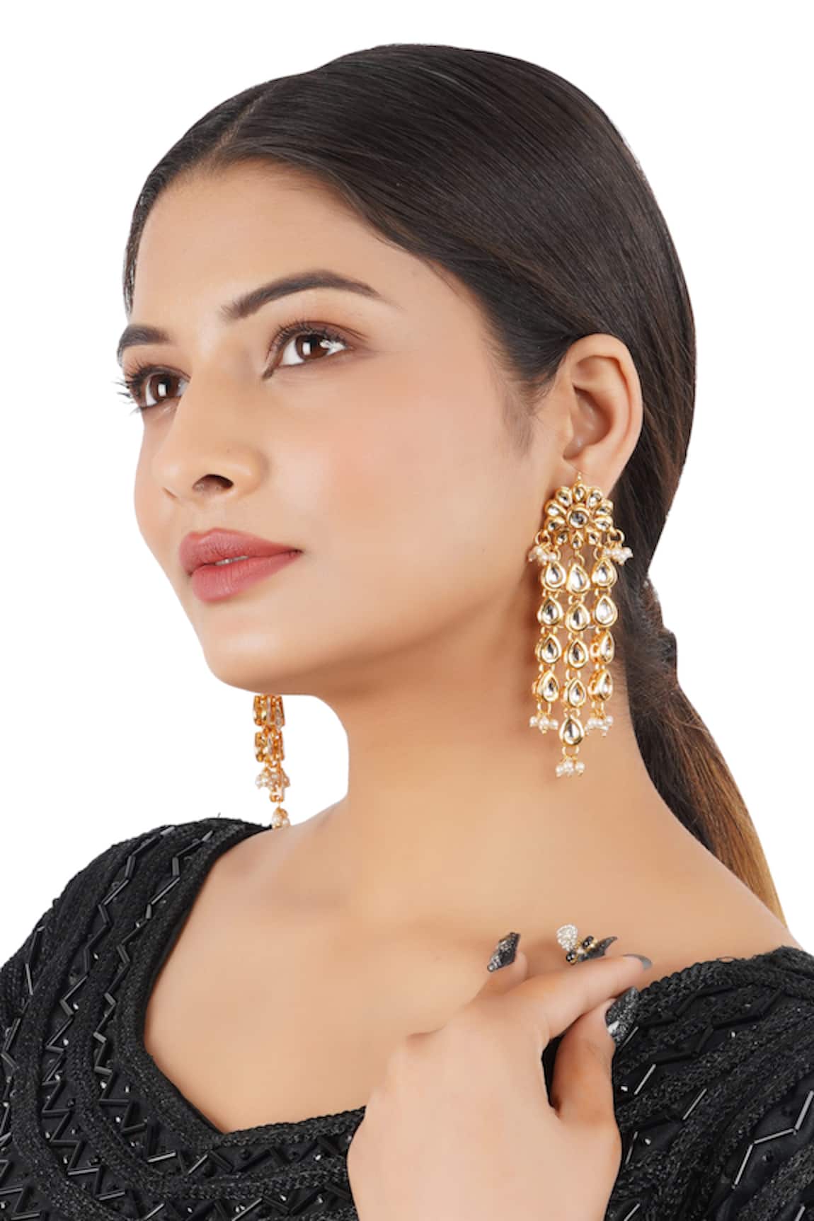 ChhavI'S Jewels Stone Studded Dangler Earrings 