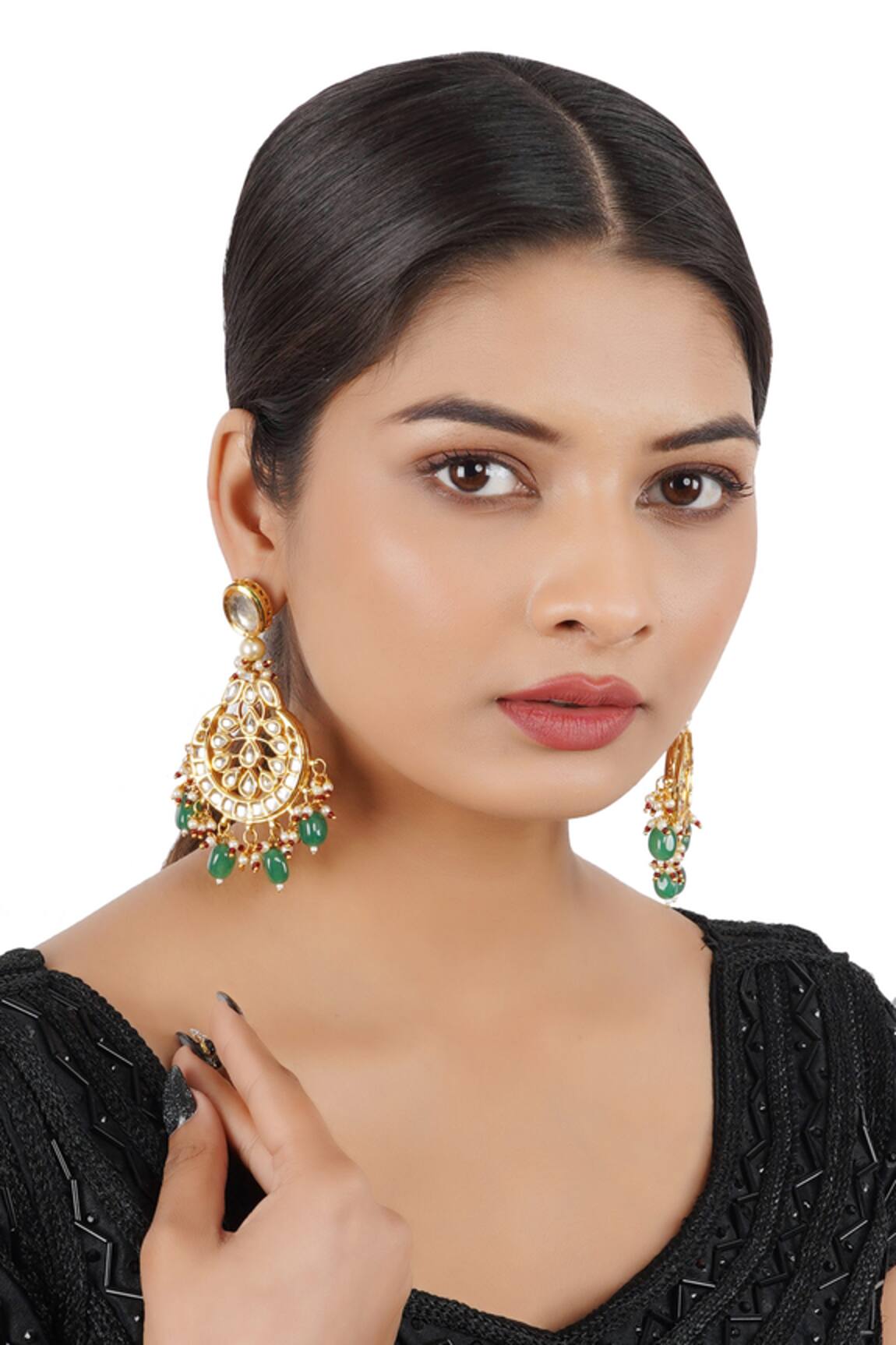 ChhavI'S Jewels Kundan Stone Chandbali Earrings 