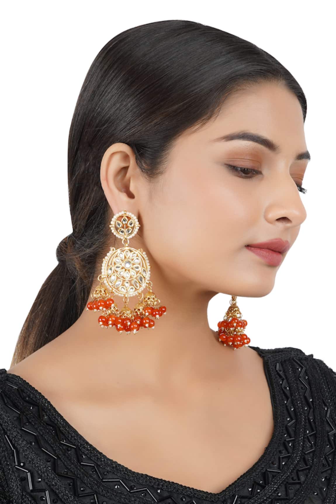 ChhavI'S Jewels Bead Drop Chandbali Earrings 