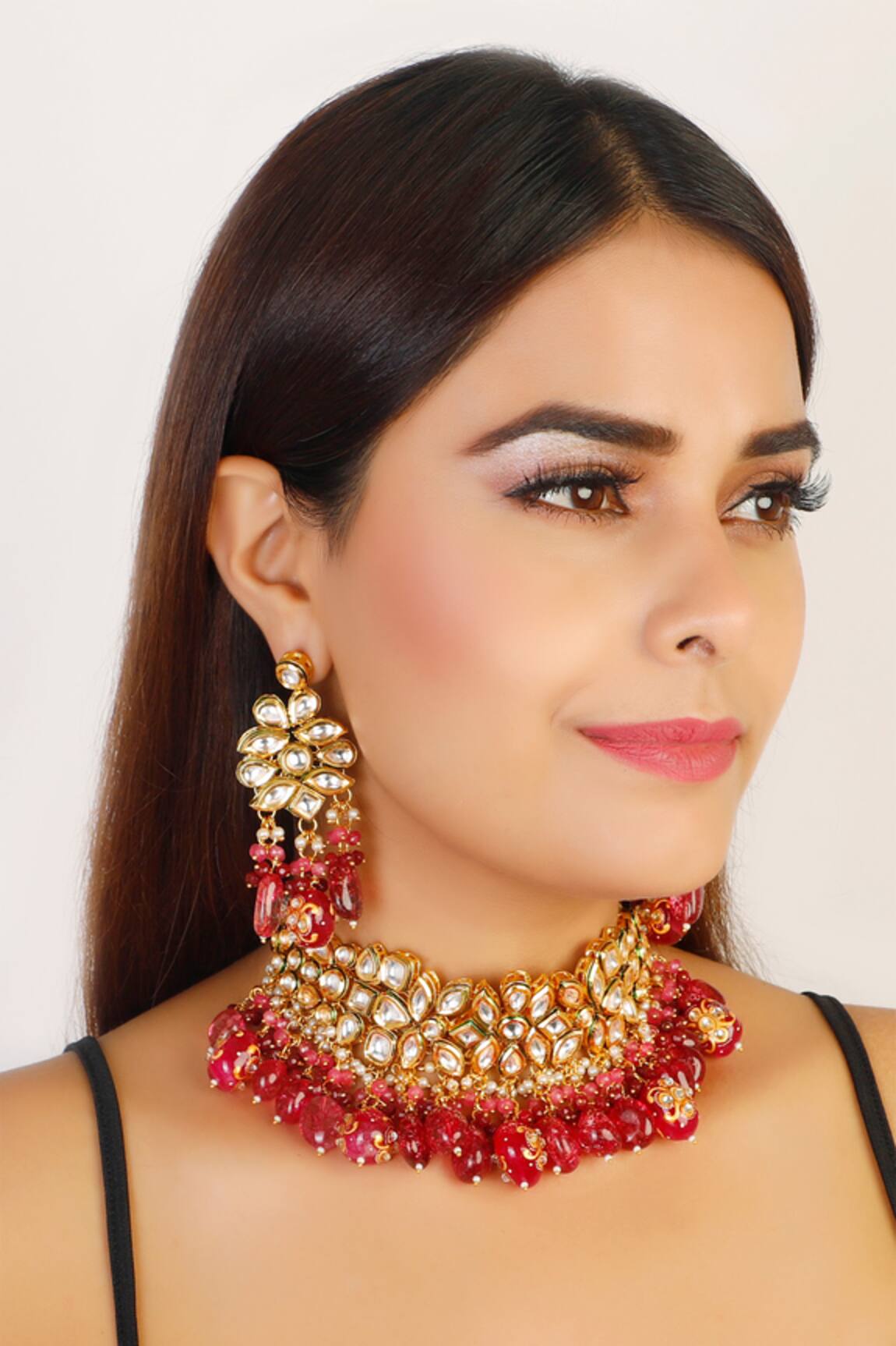 ChhavI'S Jewels Kundan Bead Drop Choker Set 