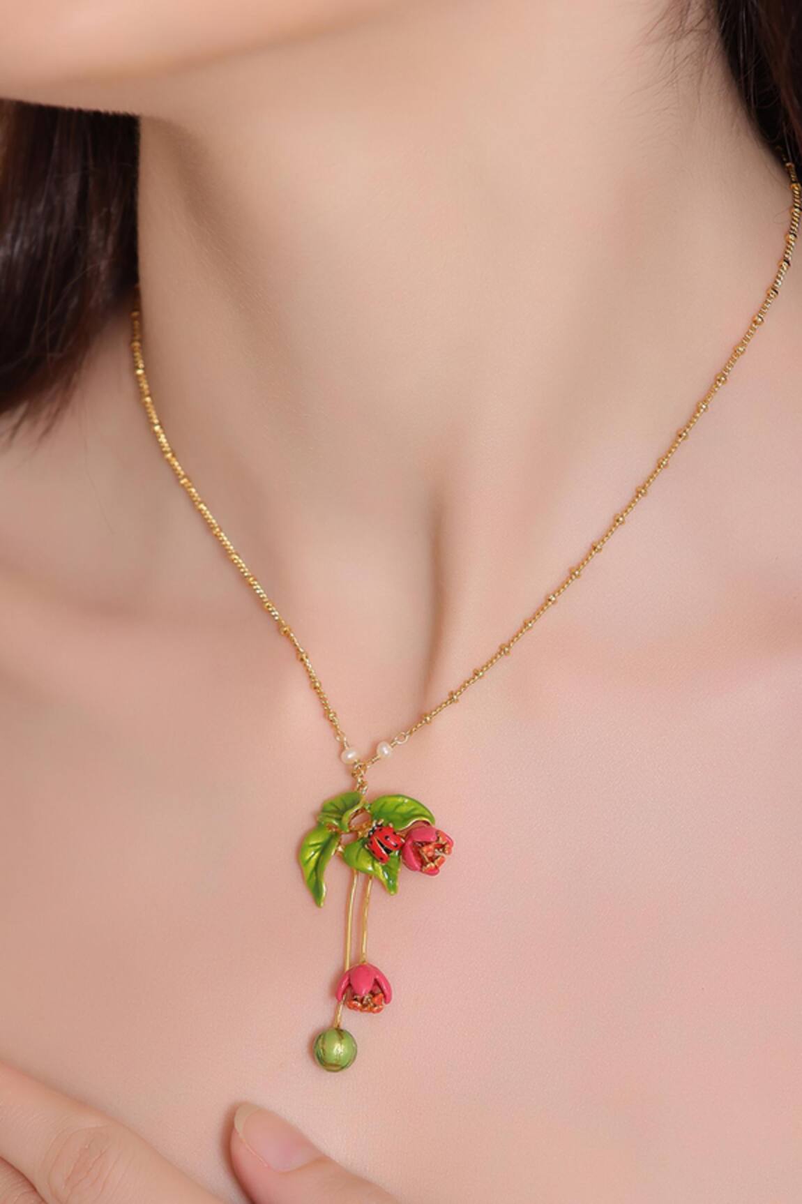 Brashbug Hand Painted Floral Pendant Necklace