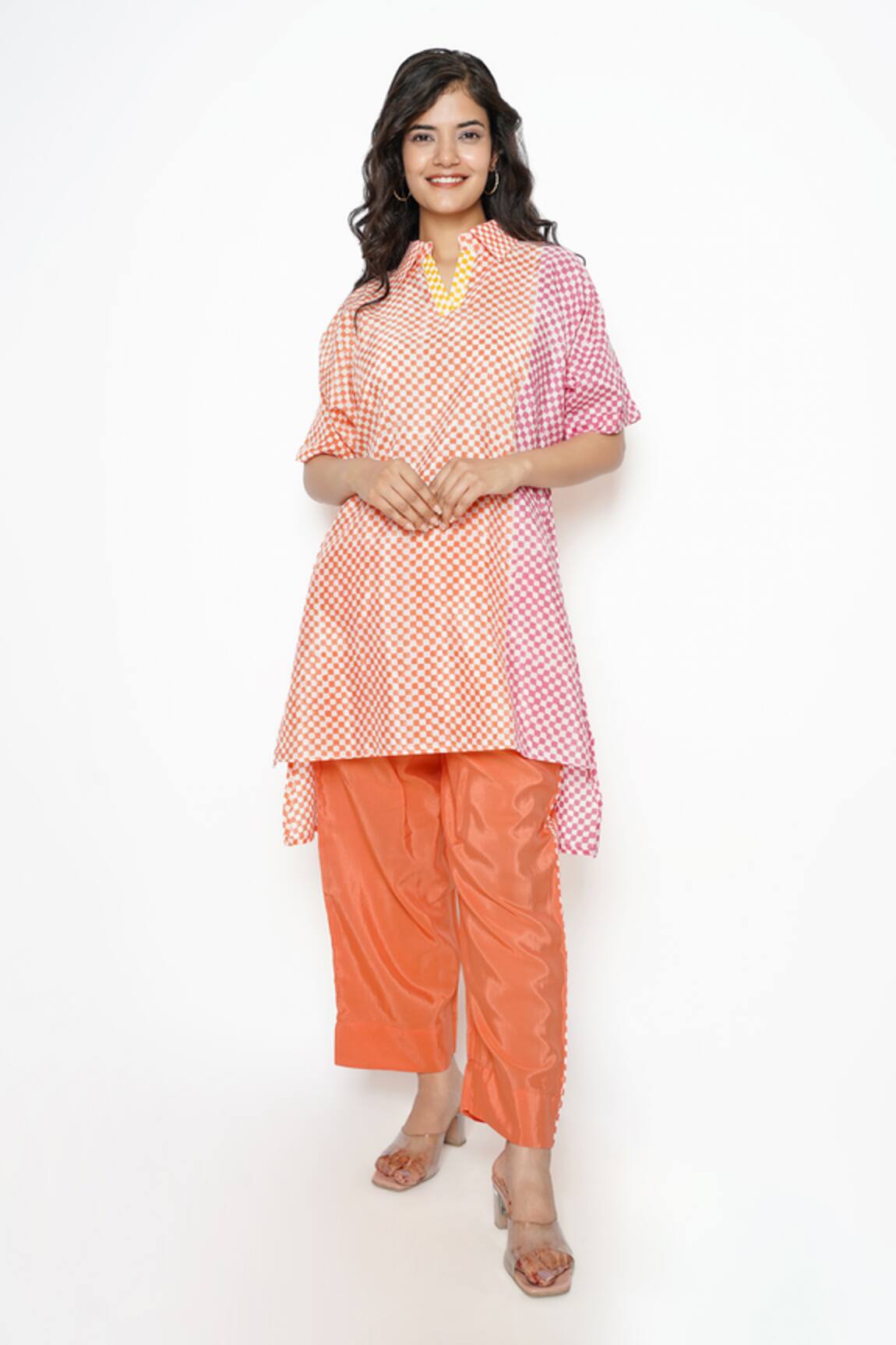 Kameez Gingham Print Kurta & Pant Set