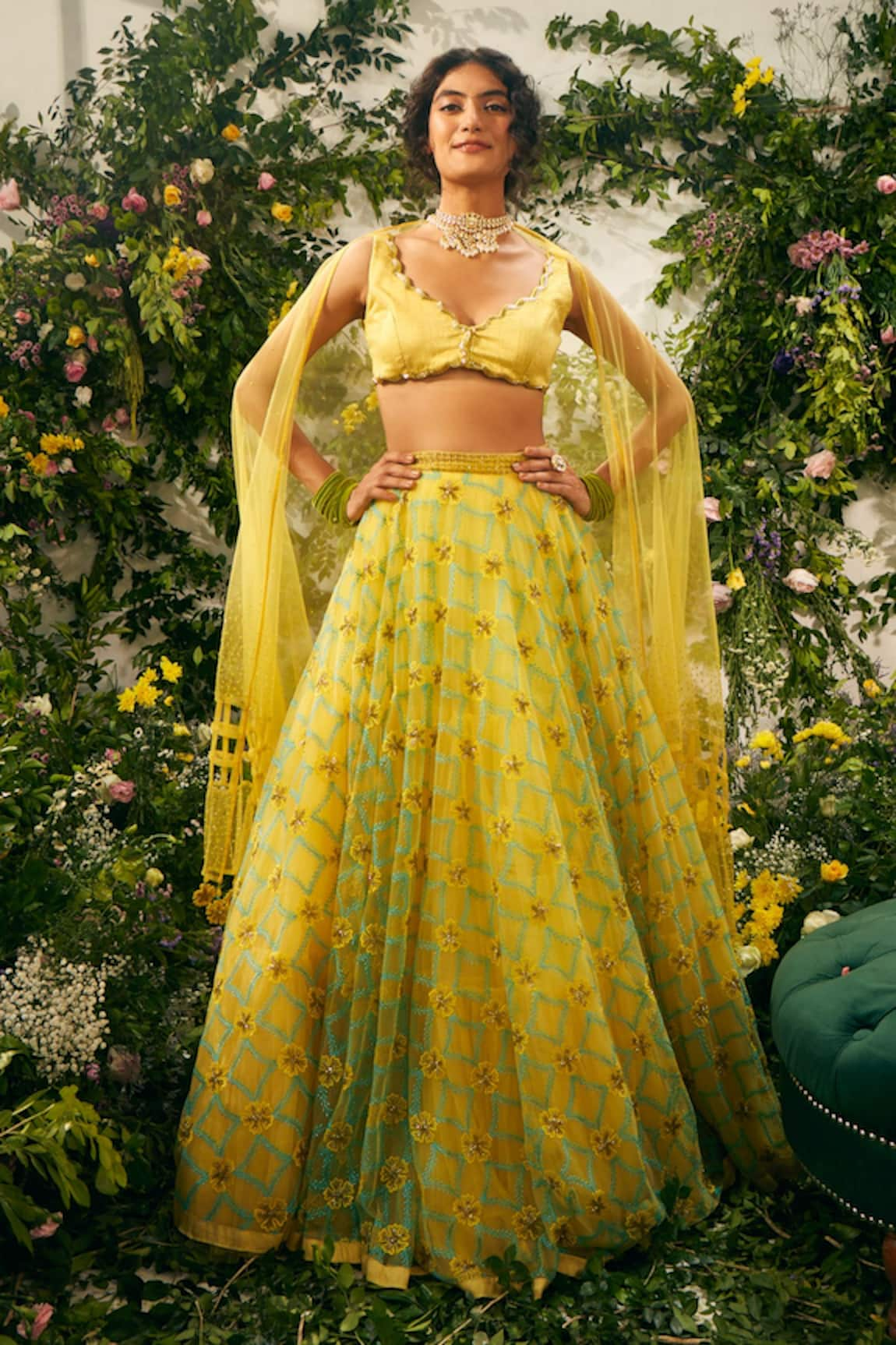 TUHINA SRIVASTAVA Floral & Geometric Embroidered Lehenga Set