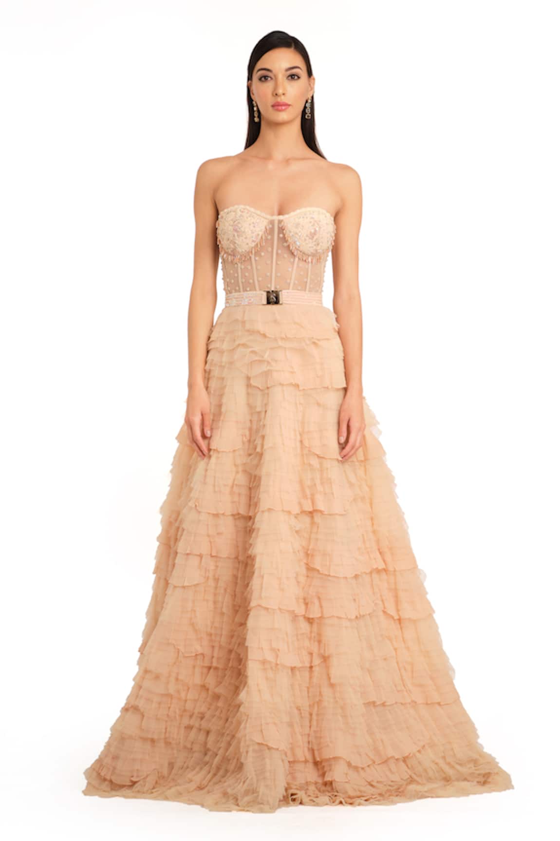 Rocky Star Embroidered Yoke Frill Trail Gown