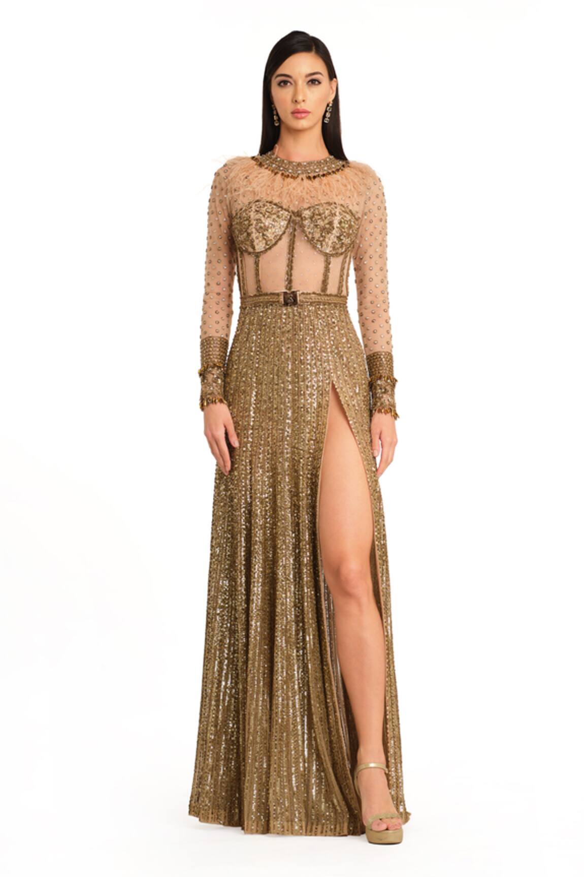 Rocky Star Sequin Embroidered High Slit Gown