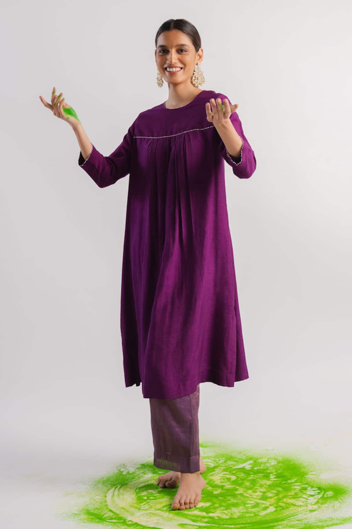 Tussah By Siddhi Shah Neck Hand Embroidered A-Line Kurta & Pant Set 