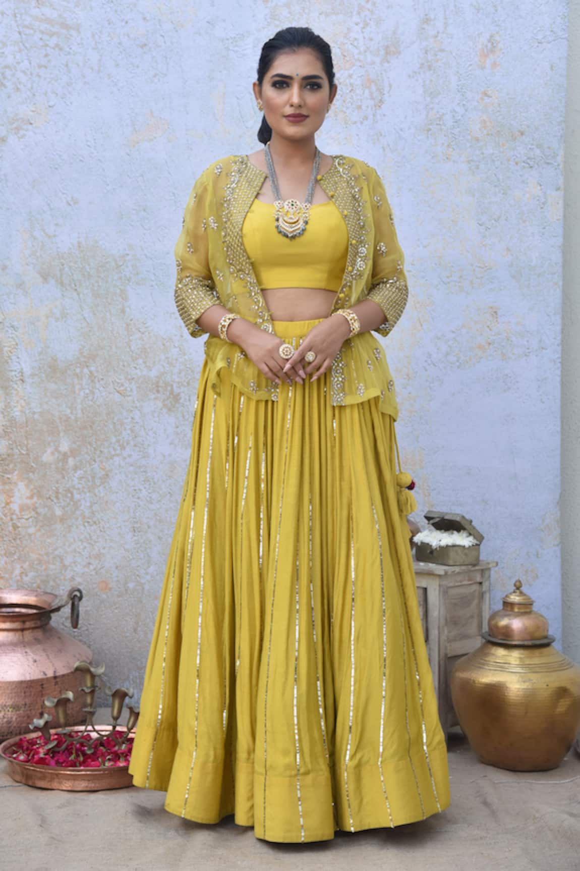 Tussah By Siddhi Shah Hand Embroidered Jacket Lehenga Set 